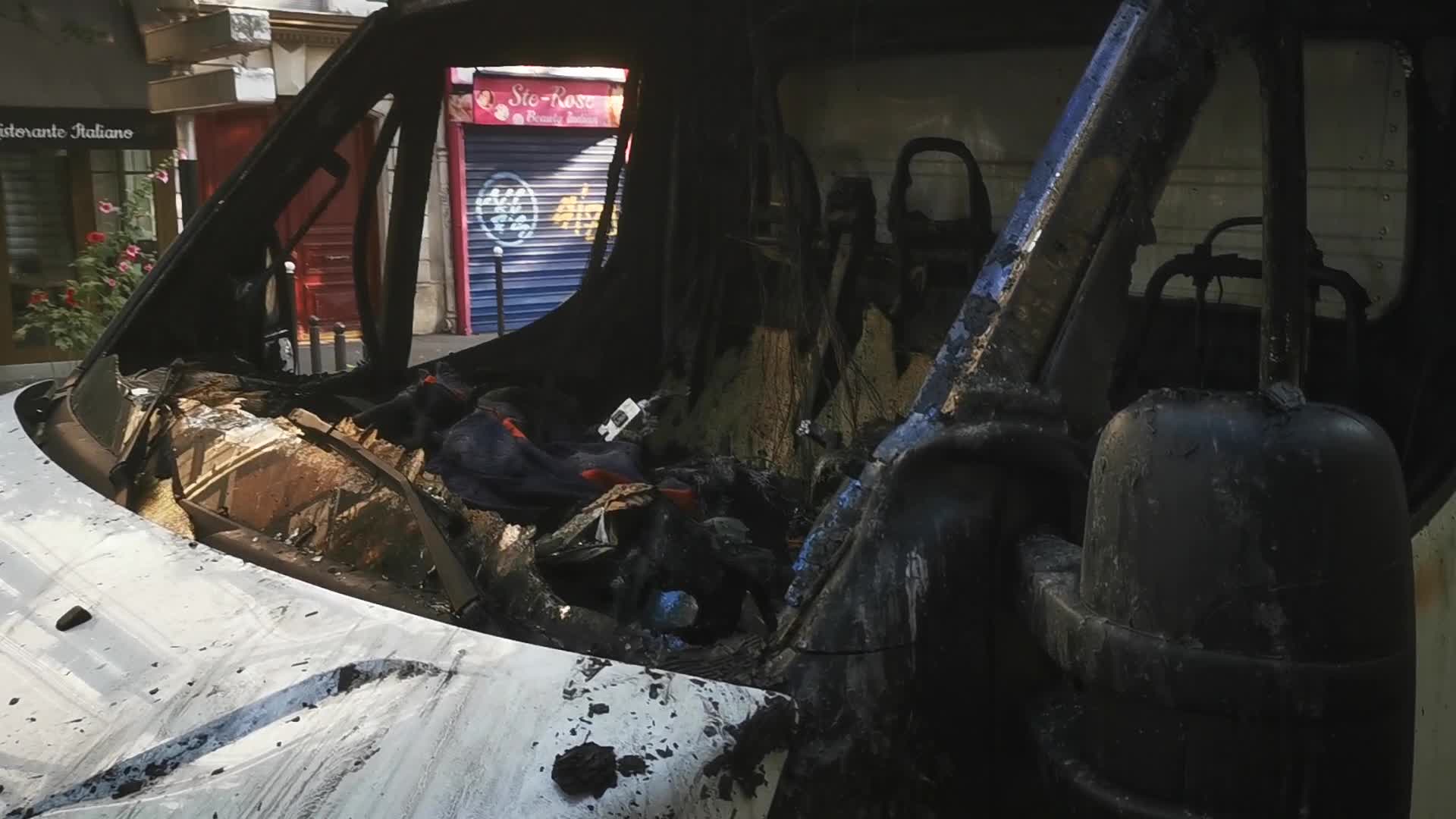 Aftermath of the third night of violent protest in Paris 14th district after 17-year-old shot dead by police