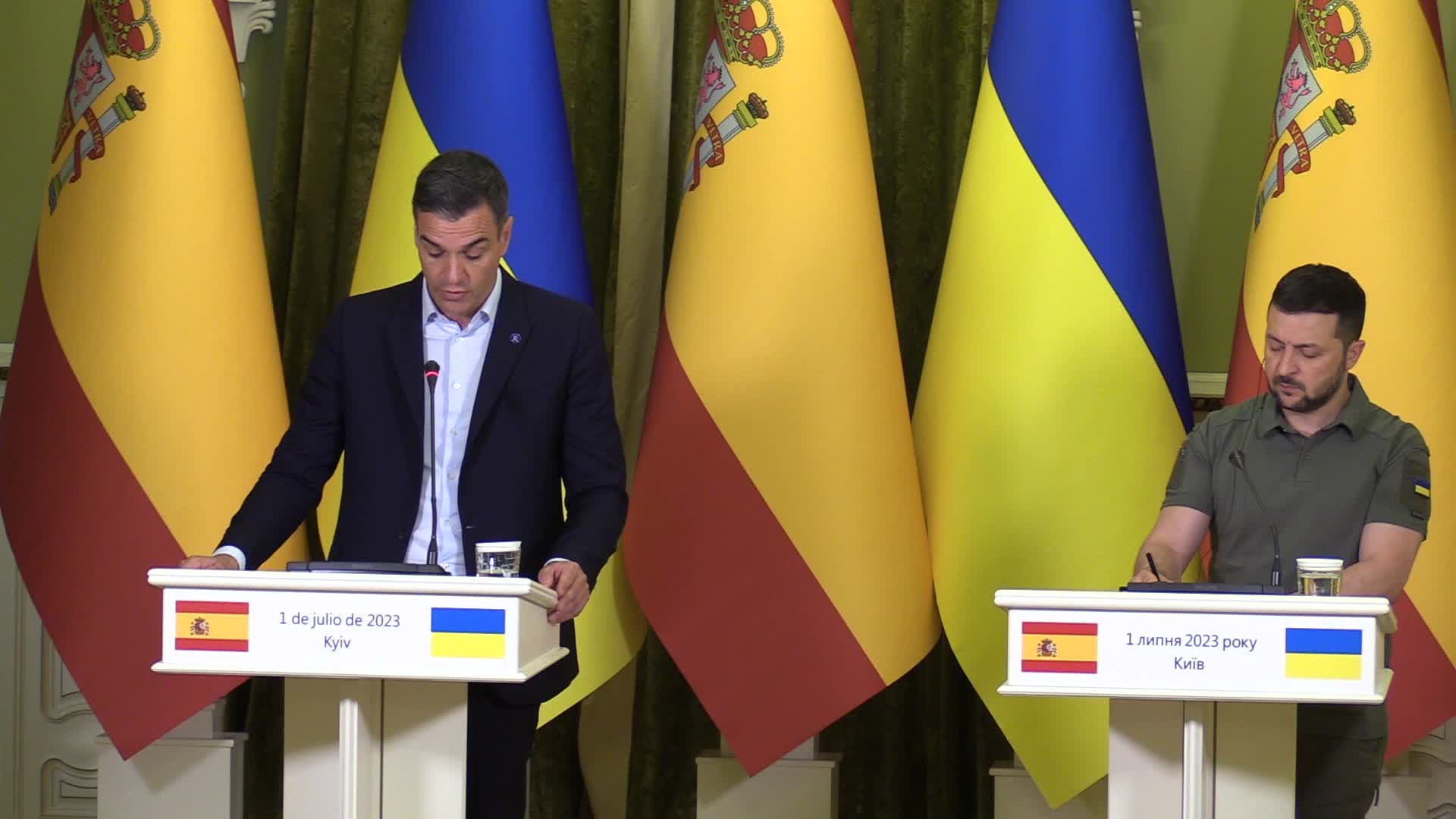 Spanish PM and Ukrainian President give a joint press-conference in Kyiv, amid Russia's invasion of Ukraine.