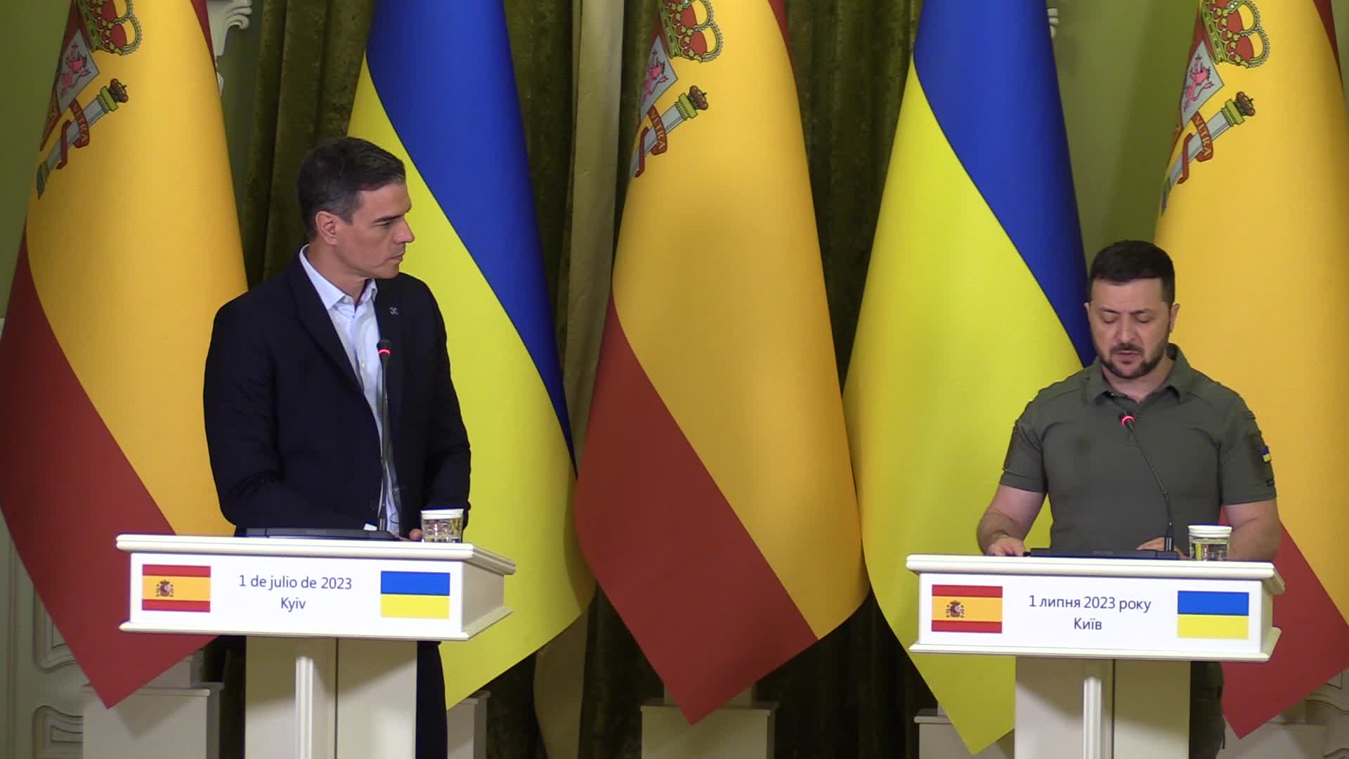 Spanish PM and Ukrainian President give a joint press-conference in Kyiv, amid Russia's invasion of Ukraine.