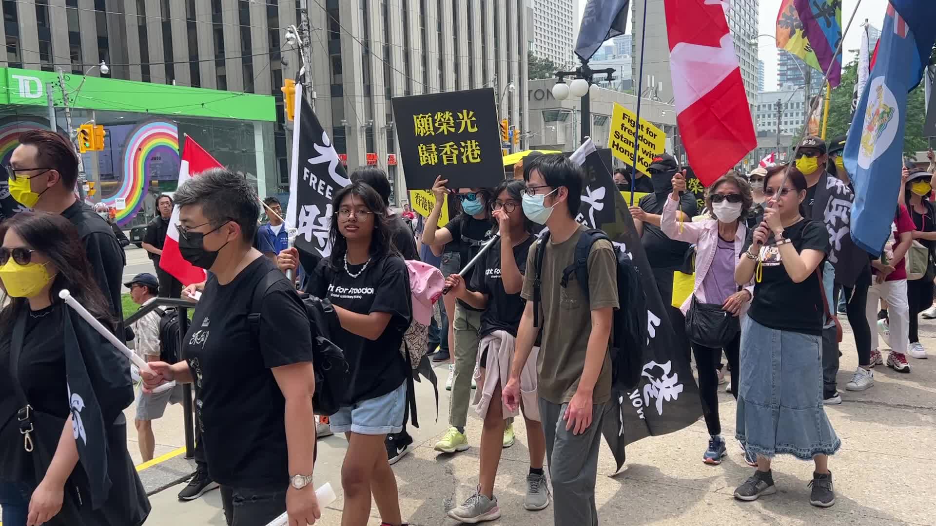 Chinese Canadians protest for the freedom of Hong Kong and against Chinese political interference in Canada