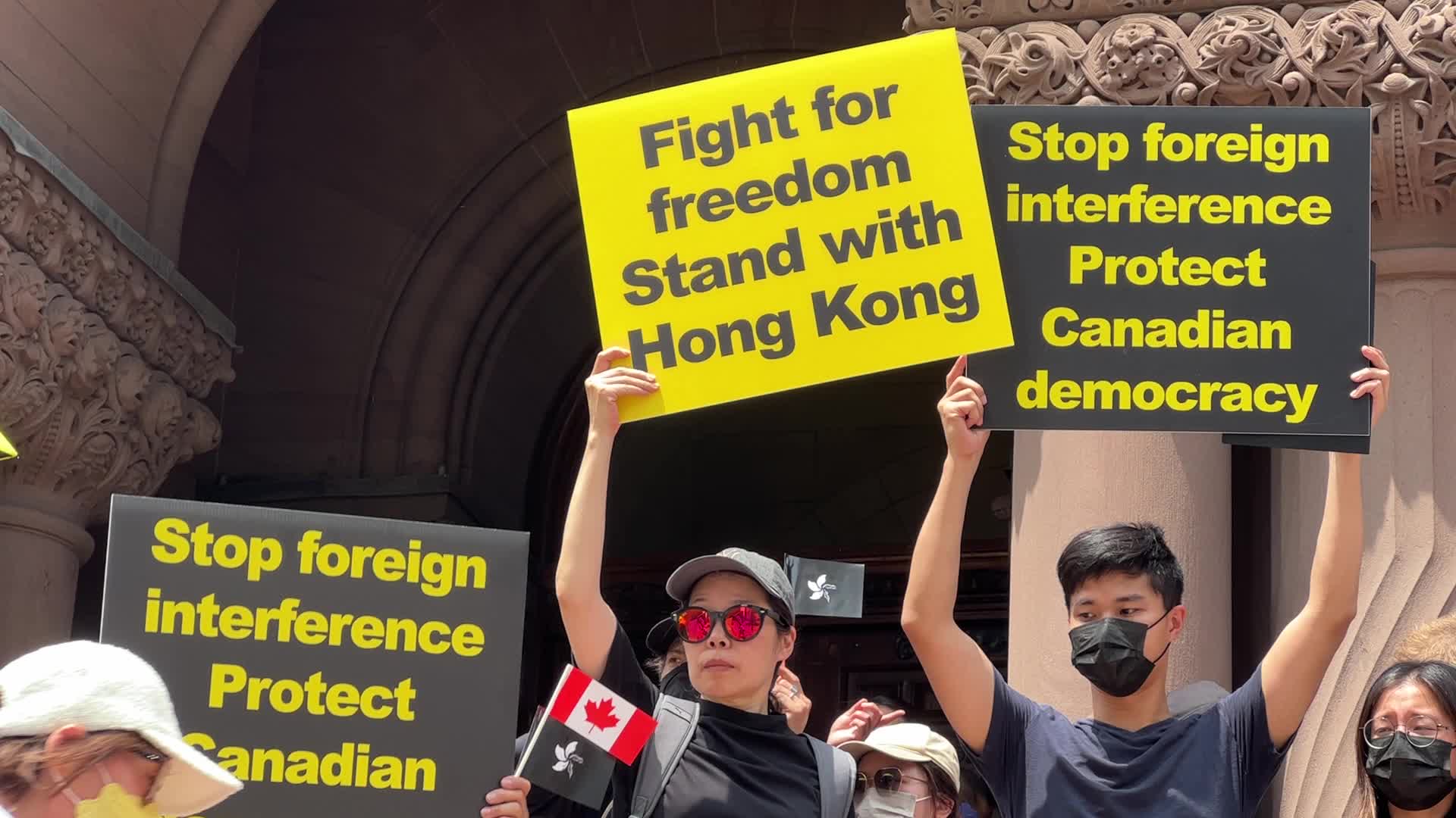 Chinese Canadians protest for the freedom of Hong Kong and against Chinese political interference in Canada