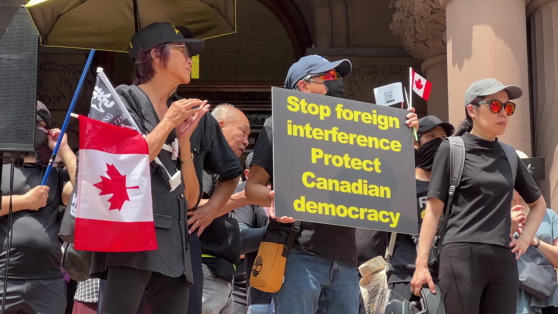 Chinese Canadians protest for the freedom of Hong Kong and against Chinese political interference in Canada