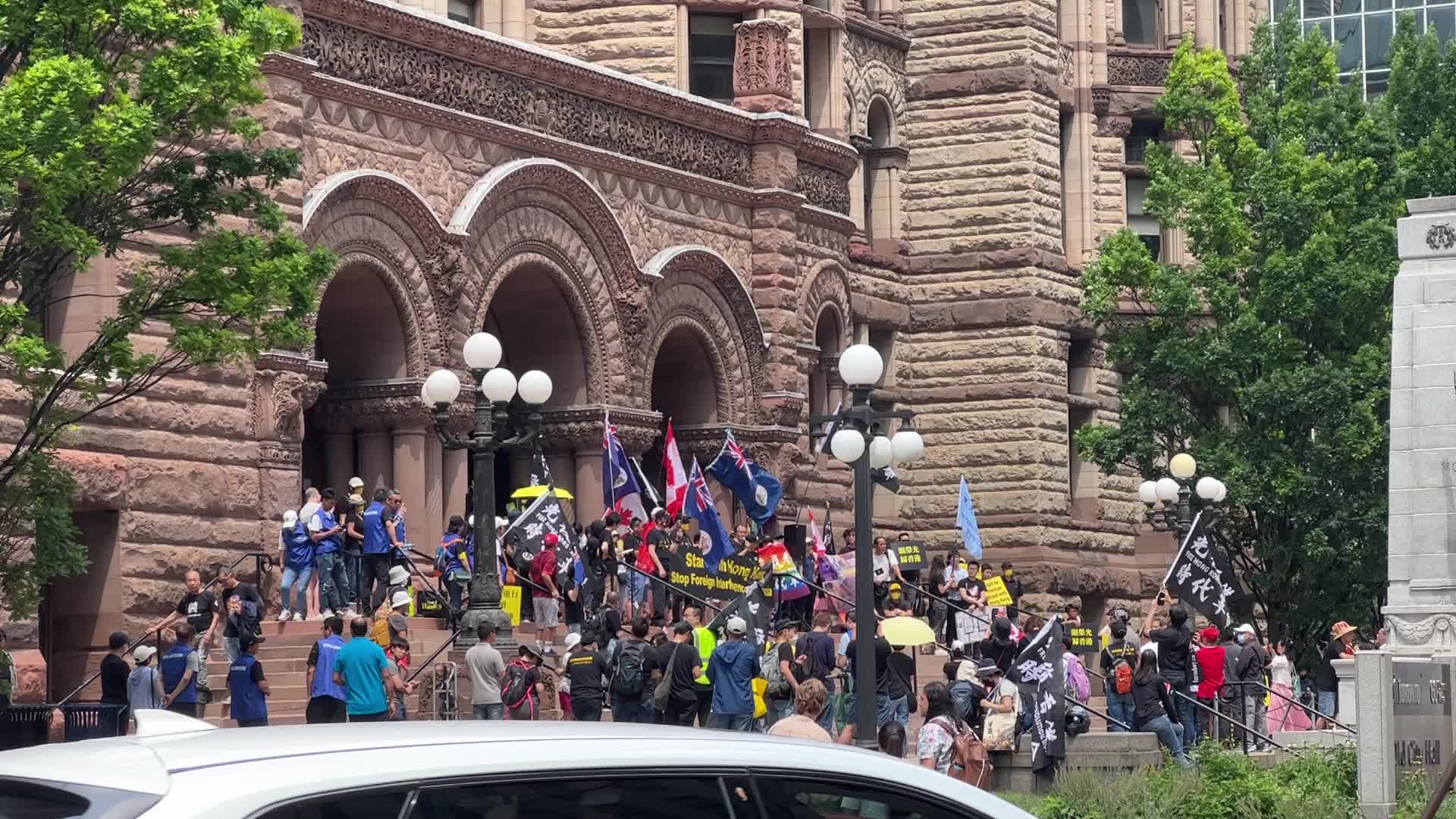 Chinese Canadians protest for the freedom of Hong Kong and against Chinese political interference in Canada