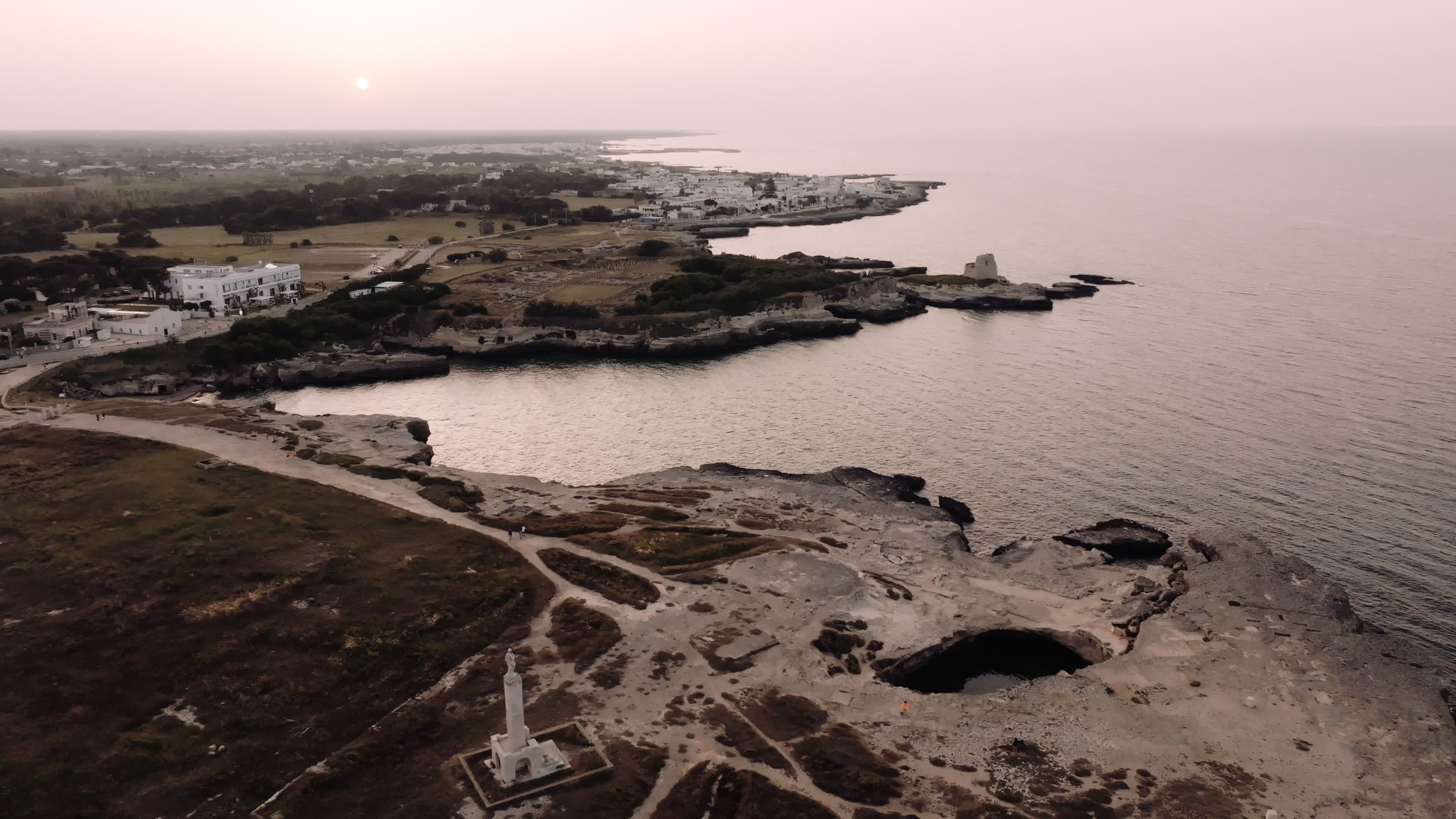 Aerial View Of Cave of Poetry At Sunset