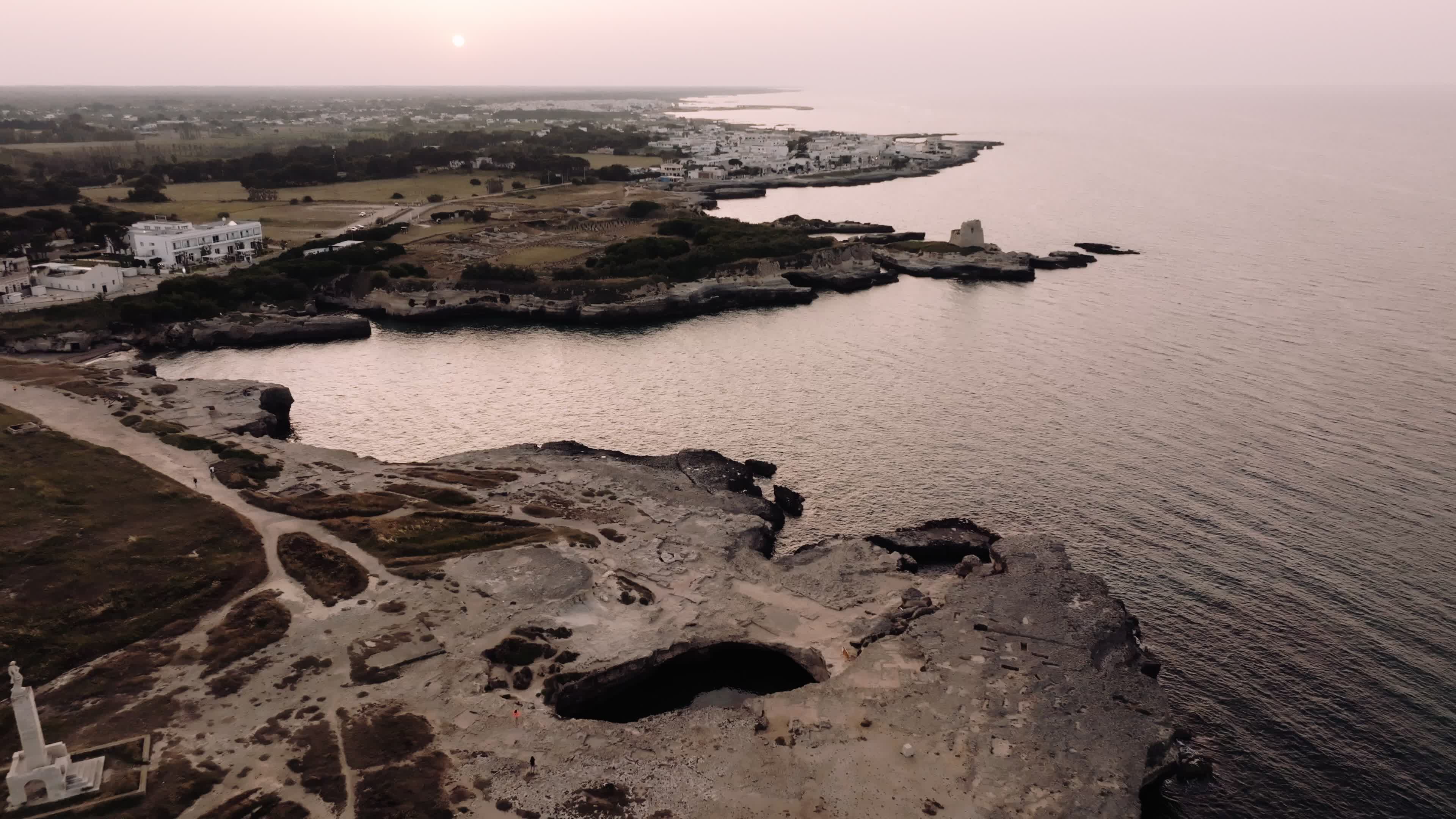 Aerial View Of Cave of Poetry At Sunset