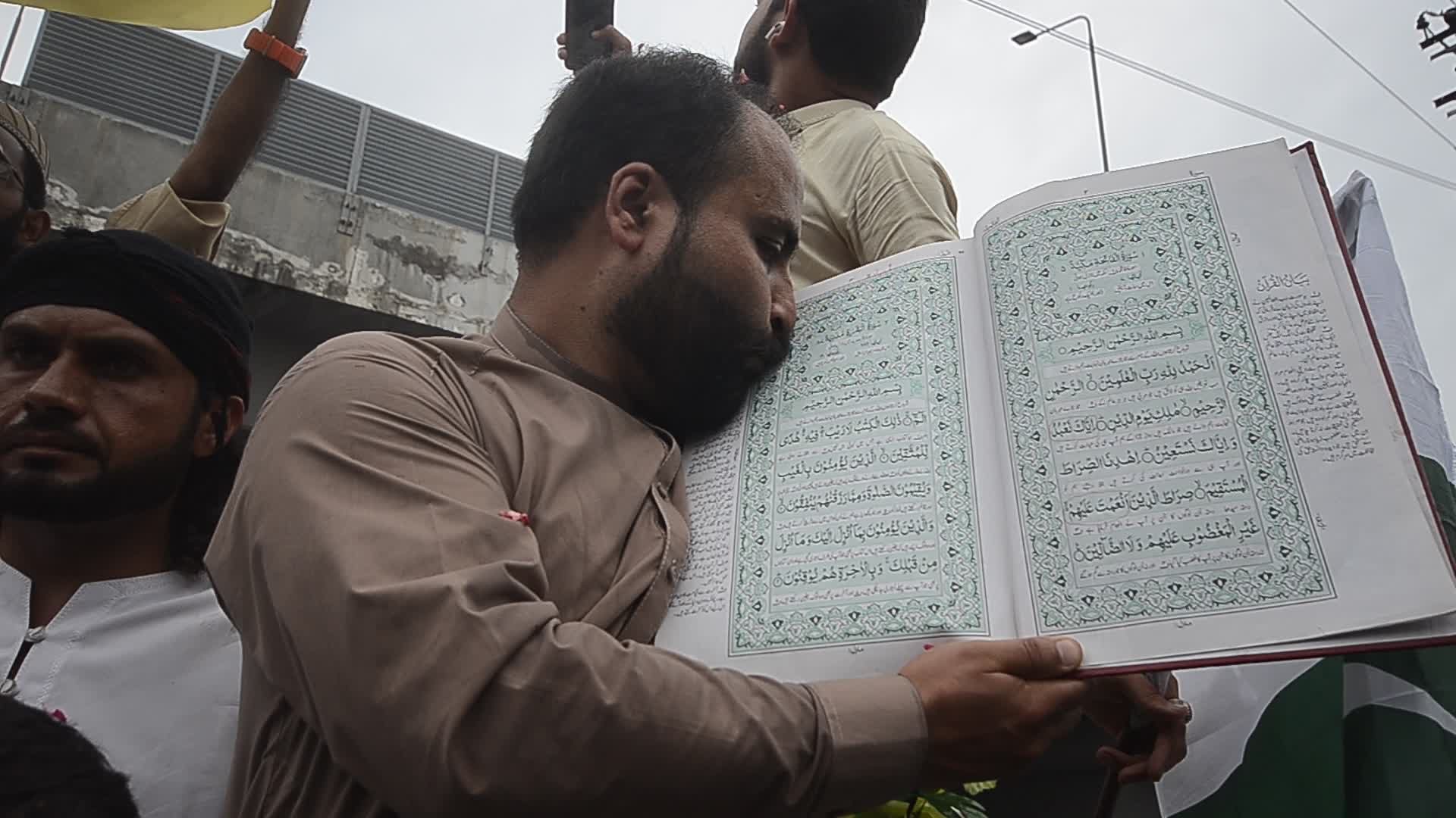 Workers of Pakistan Tehreek-e-Insaf protest across Pakistan against the burning of Holy Quran in Sweden.