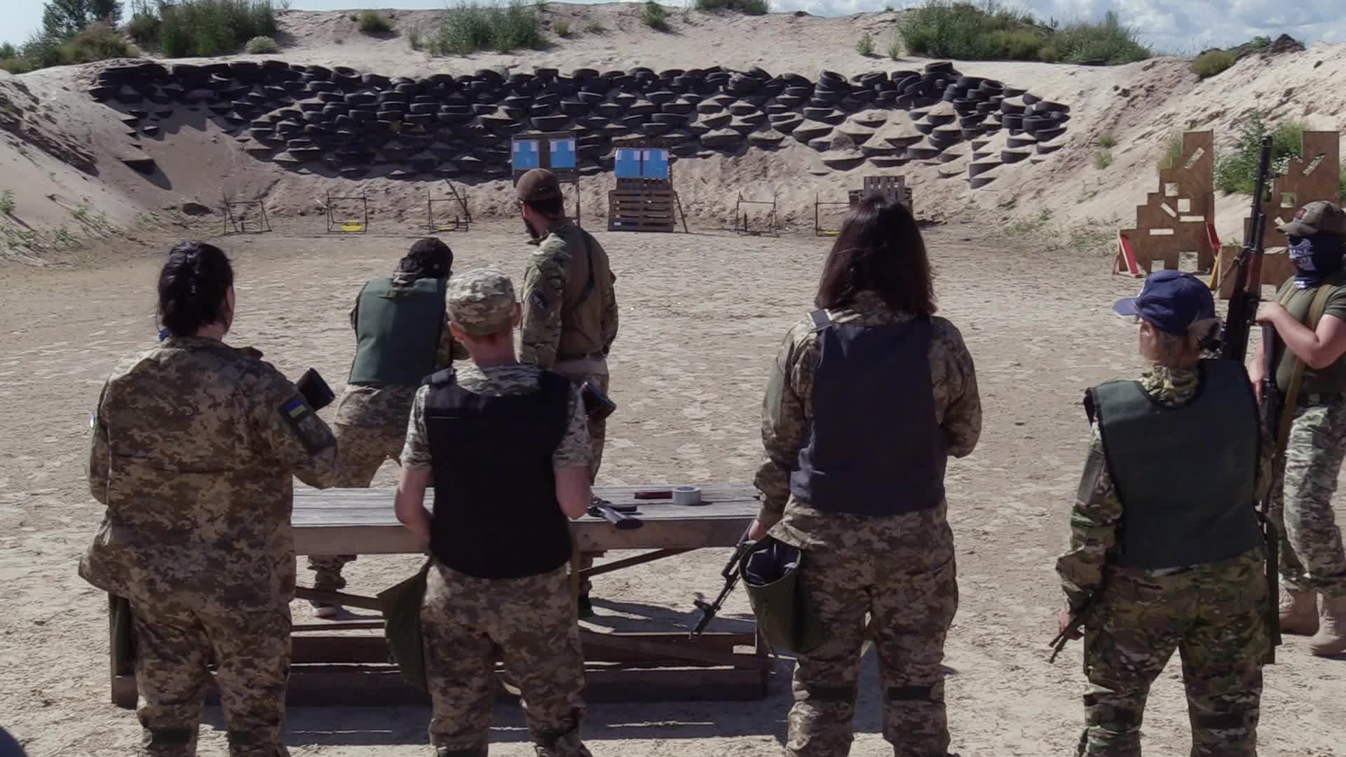 A training session and test of new military uniforms designed for women outside of Kyiv, amid Russia's invasion of Ukraine.