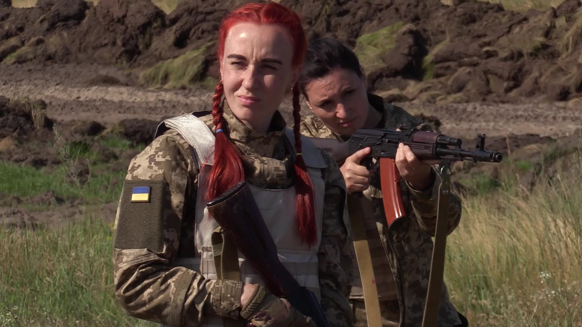A training session and test of new military uniforms designed for women outside of Kyiv, amid Russia's invasion of Ukraine.