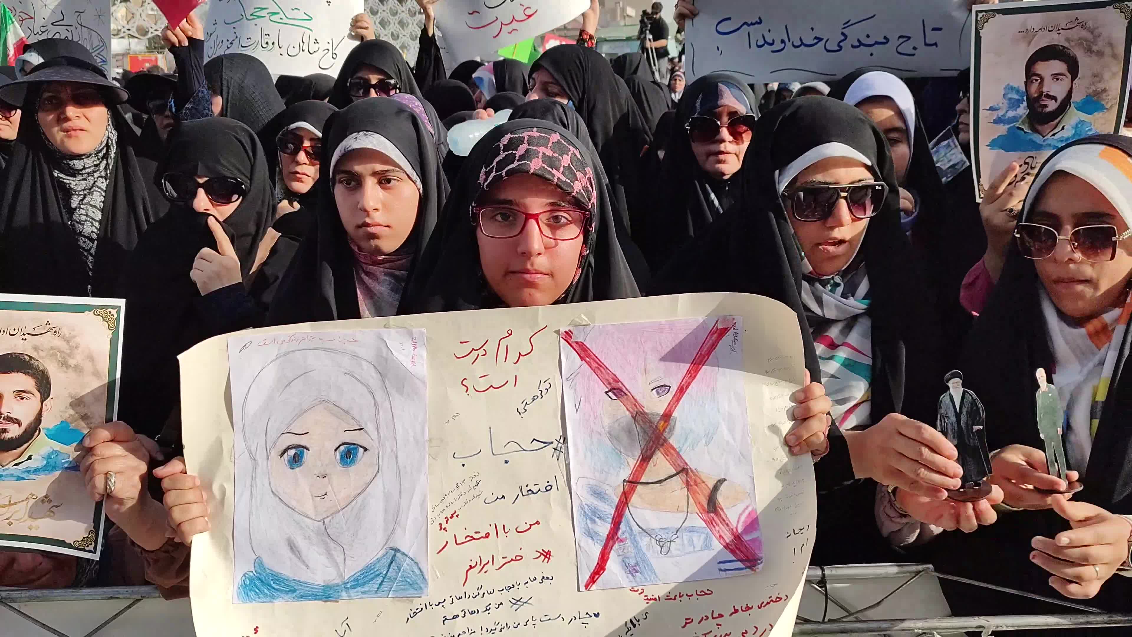 Iran, A rally to show the anger towards women who do not wear the mandatory Hijab.