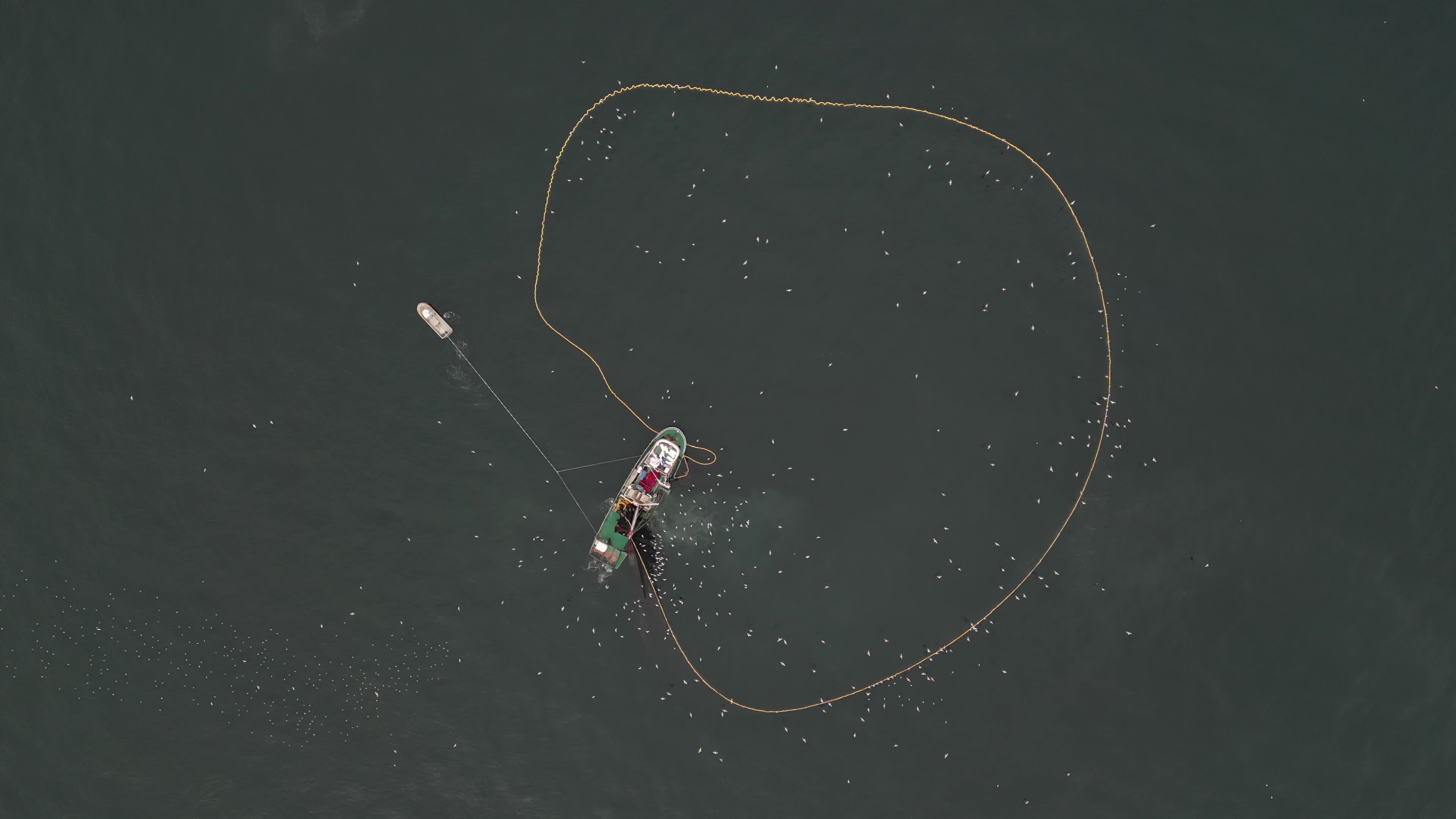 Drone video of a fishing boat from above