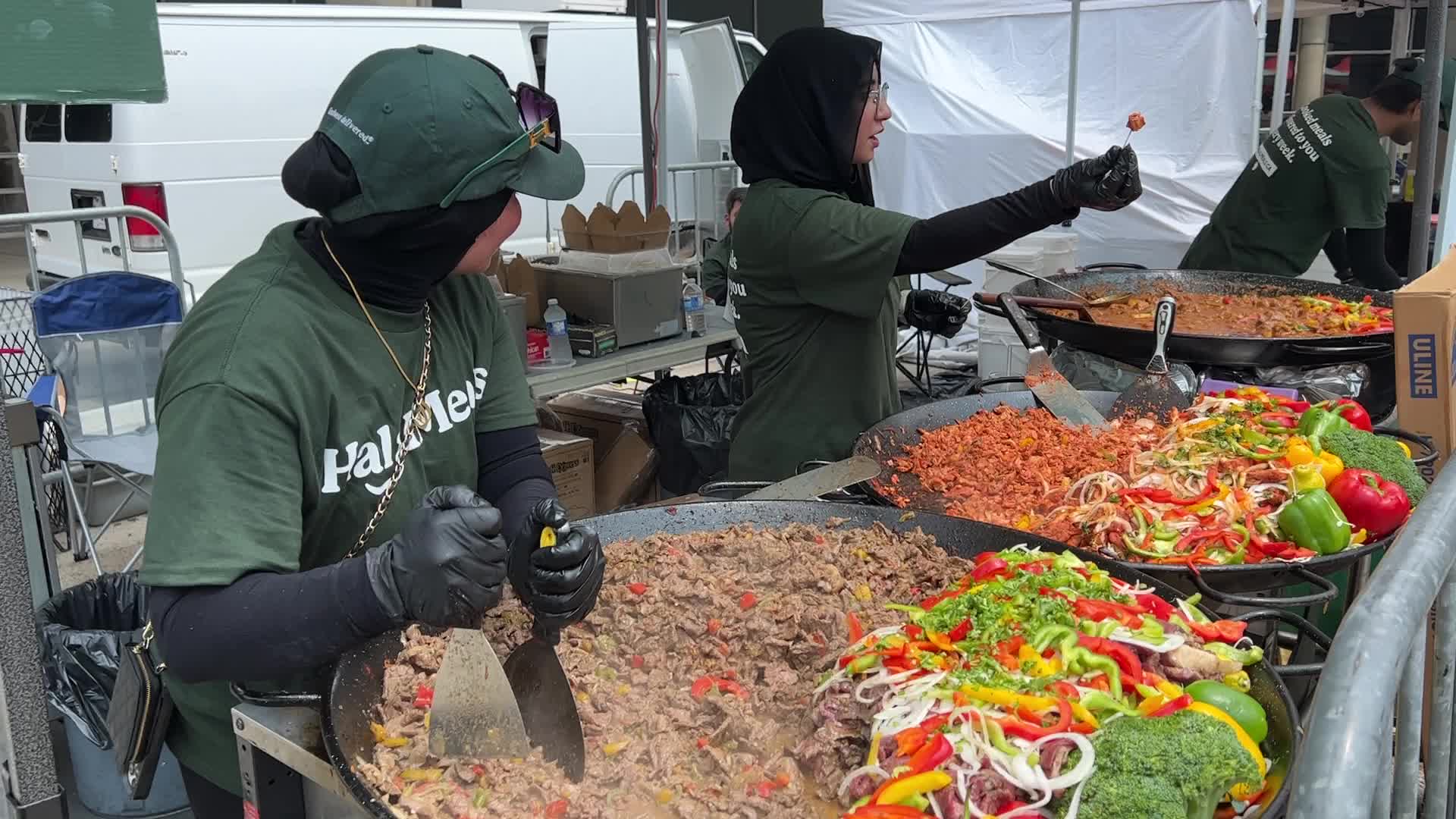 Halal food is prepared during the Taste of the Middle East Food Festival