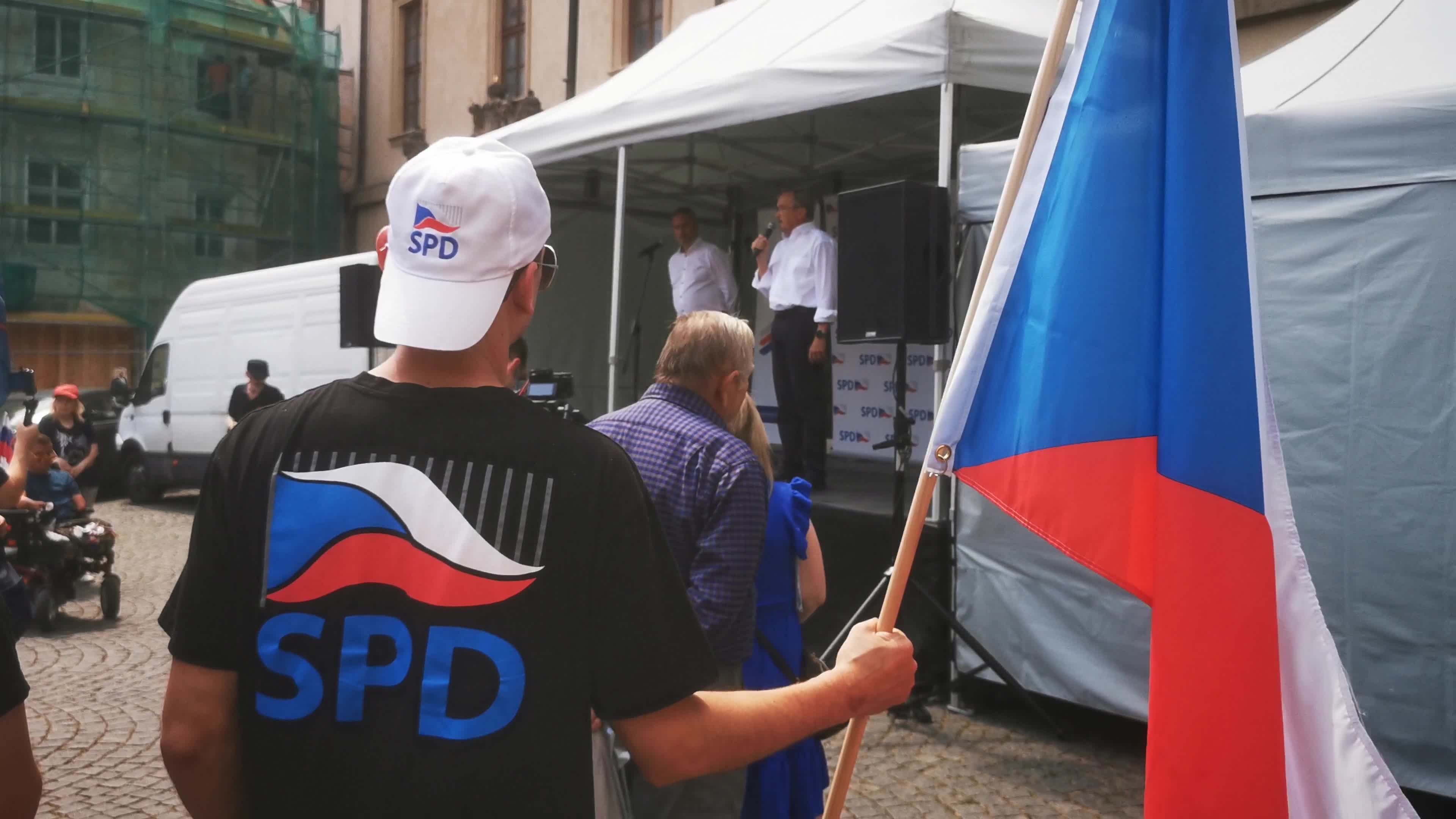 Far-right SPD party protest against the Czech US defense agreement and NATO in Prague