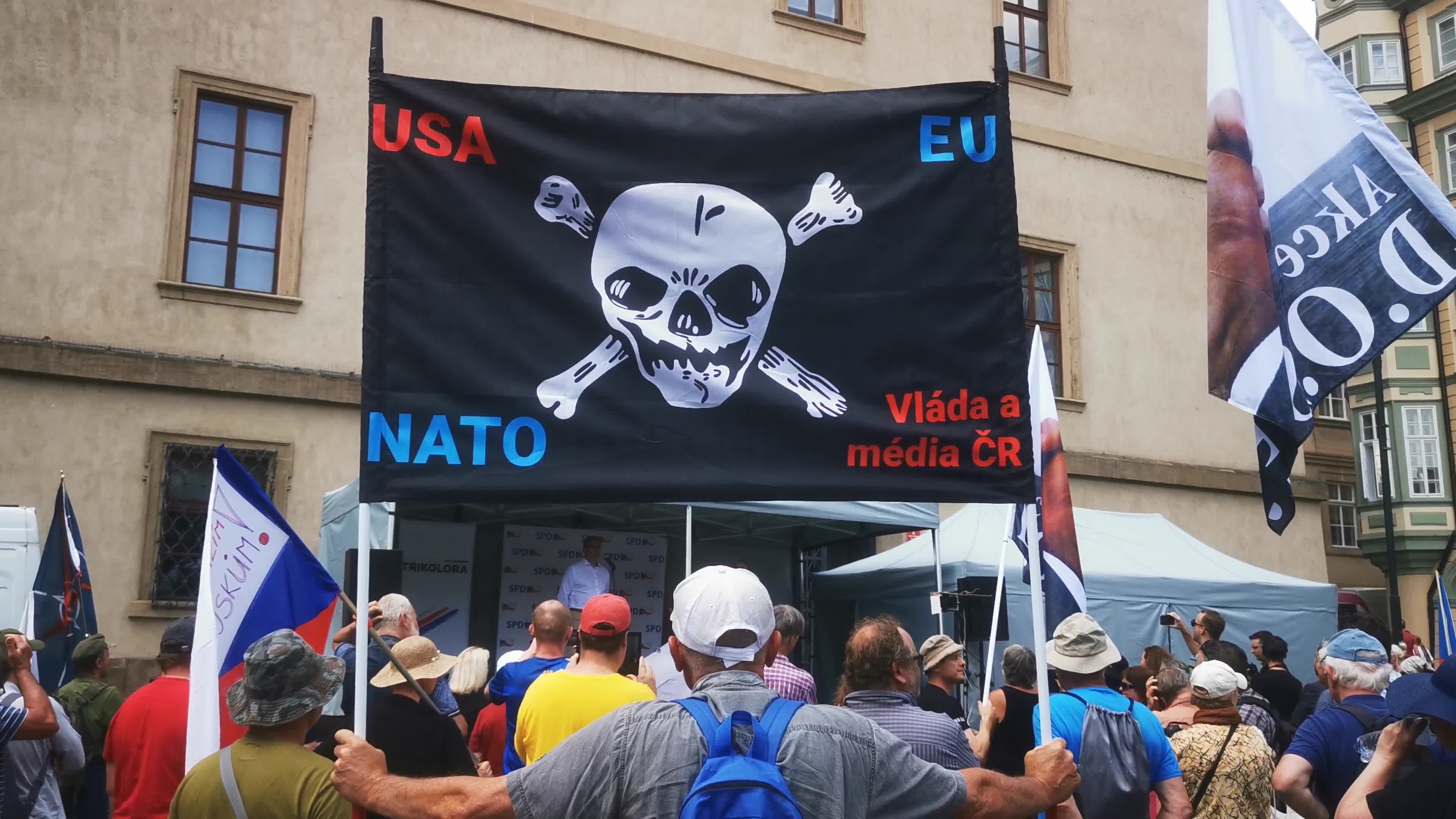 Far-right SPD party protest against the Czech US defense agreement and NATO in Prague