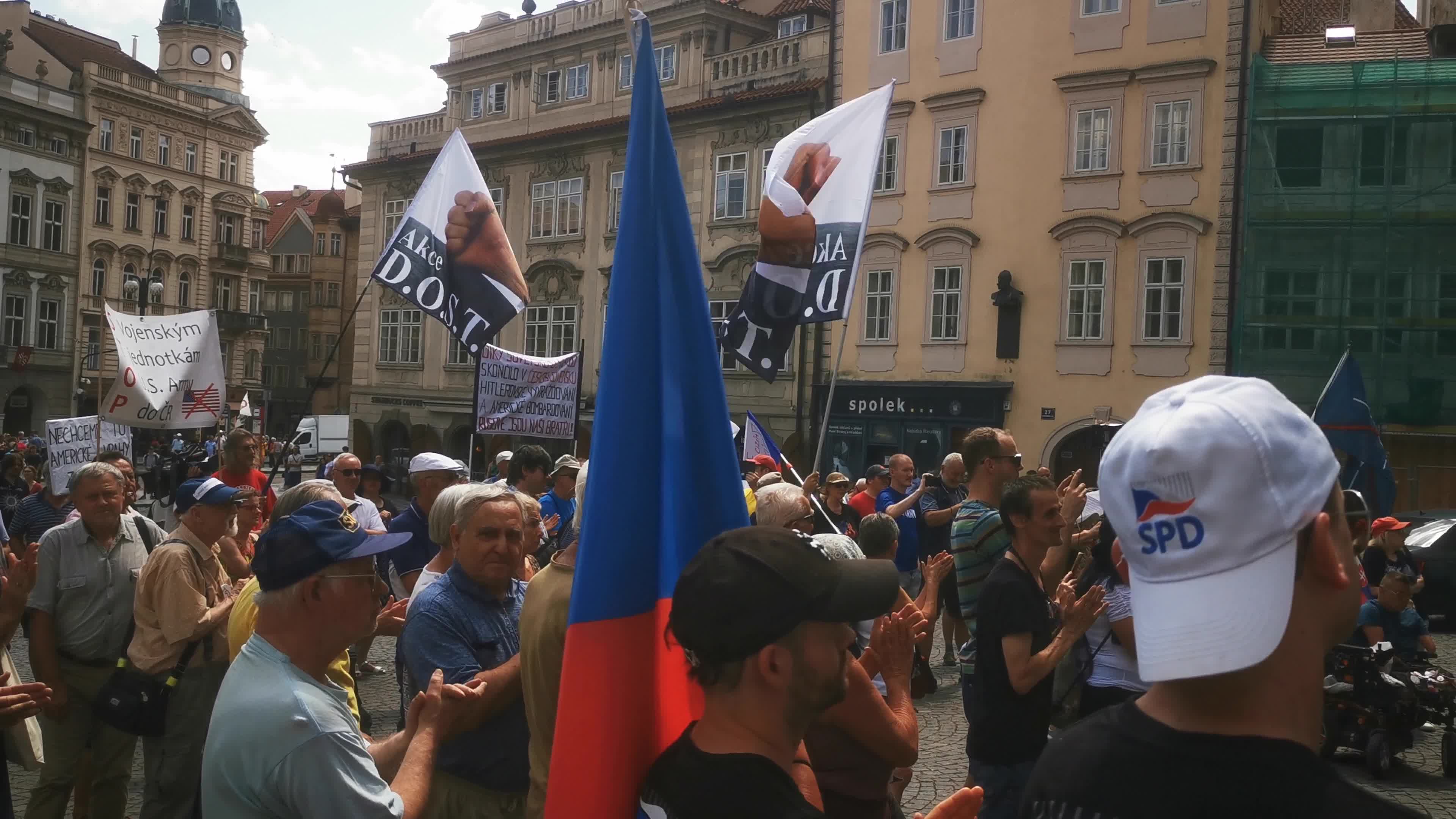 Far-right SPD party protest against the Czech US defense agreement and NATO in Prague