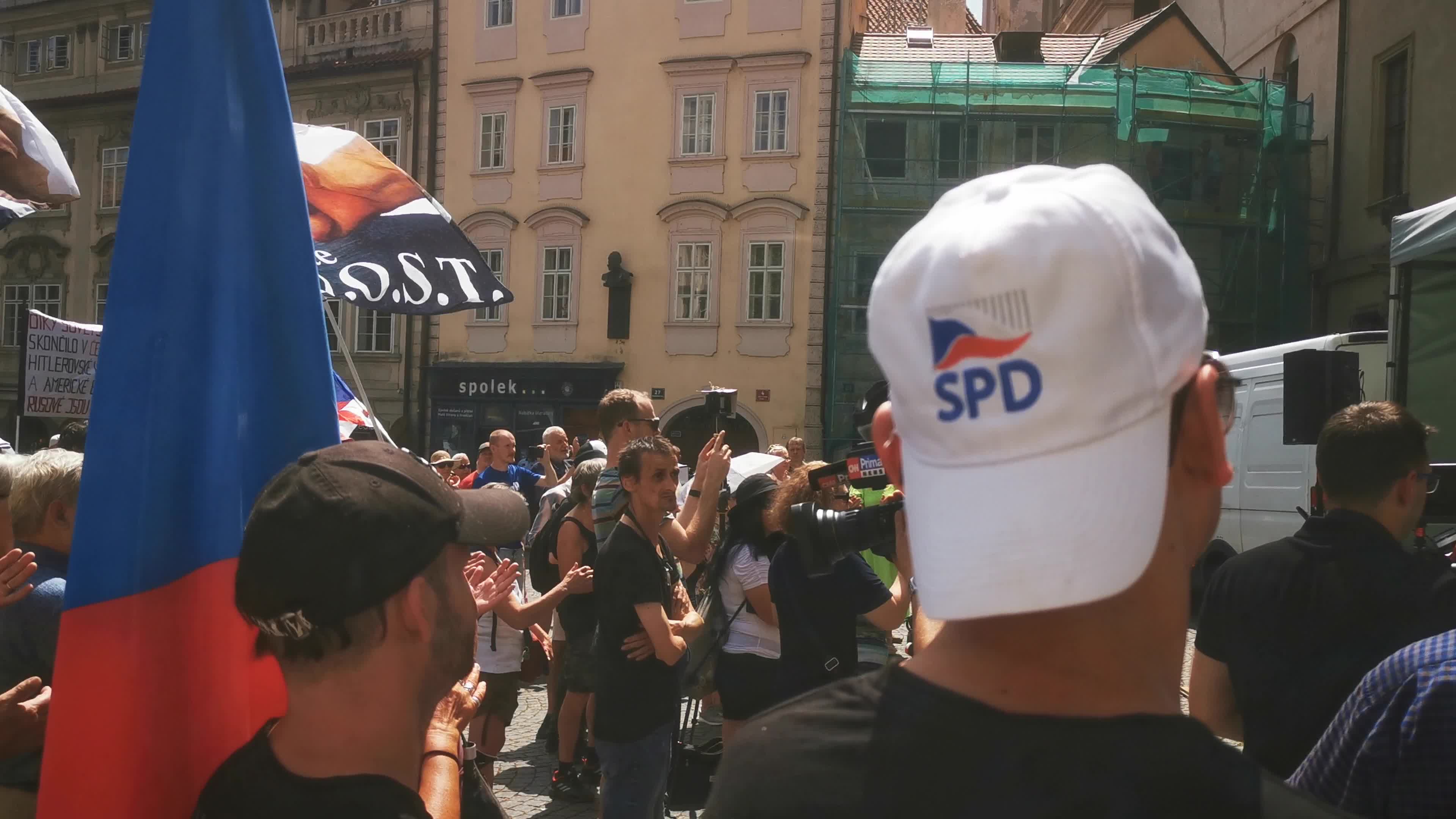 Far-right SPD party protest against the Czech US defense agreement and NATO in Prague