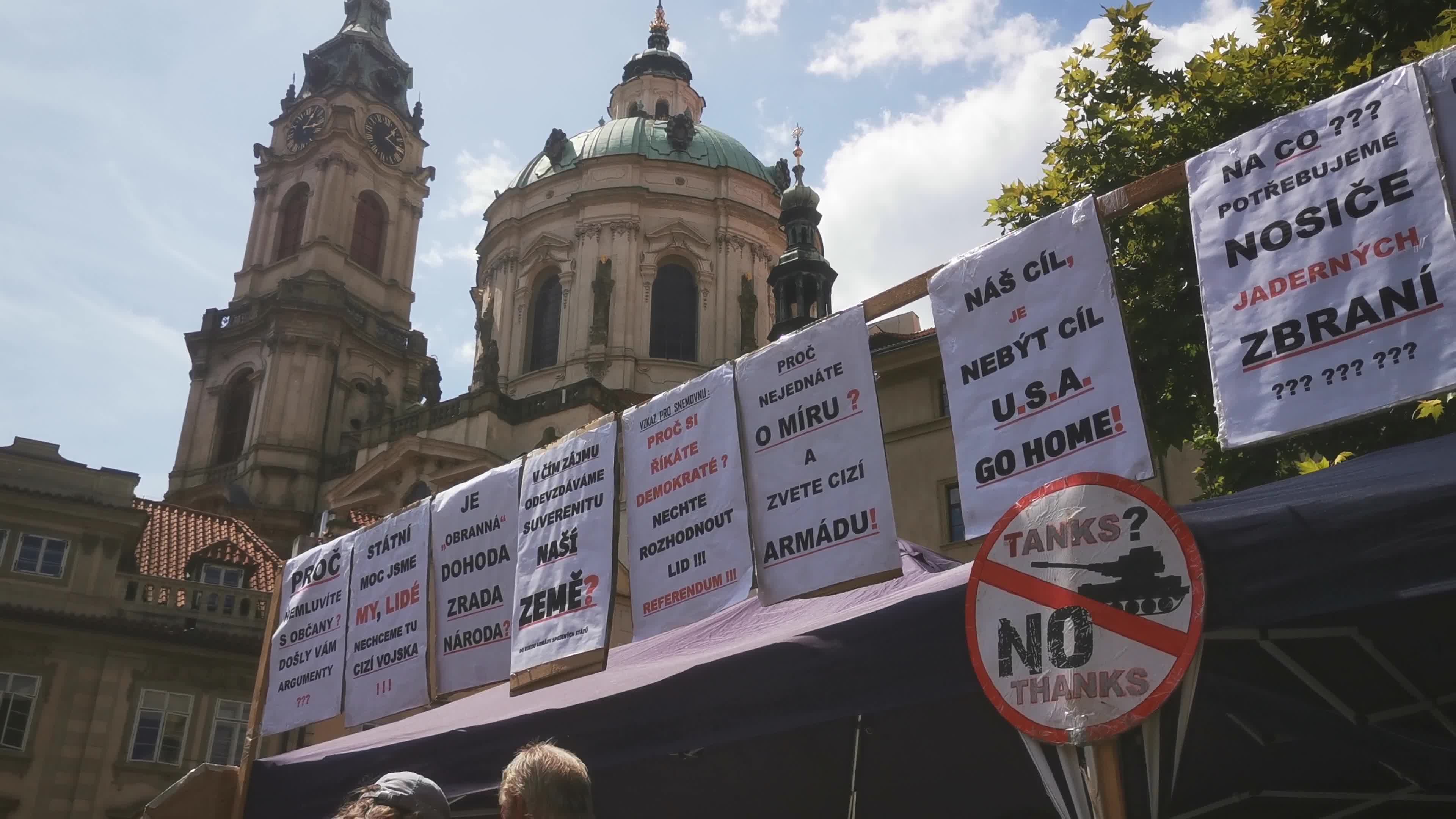 Far-right SPD party protest against the Czech US defense agreement and NATO in Prague