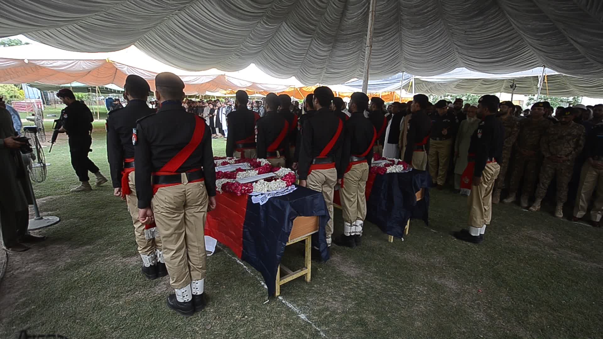 Funeral of two police personnel killed in gun attack at a checkpoint in Peshawar
