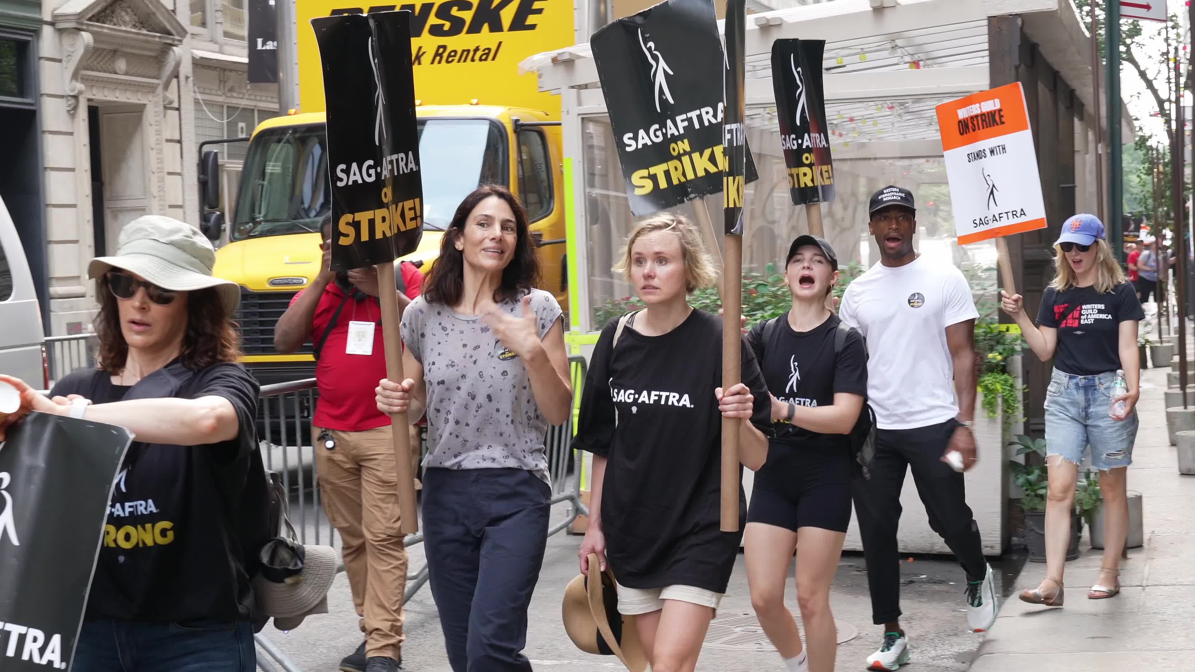 SAG-AFTRA Members Join The Picket Line In New York City
