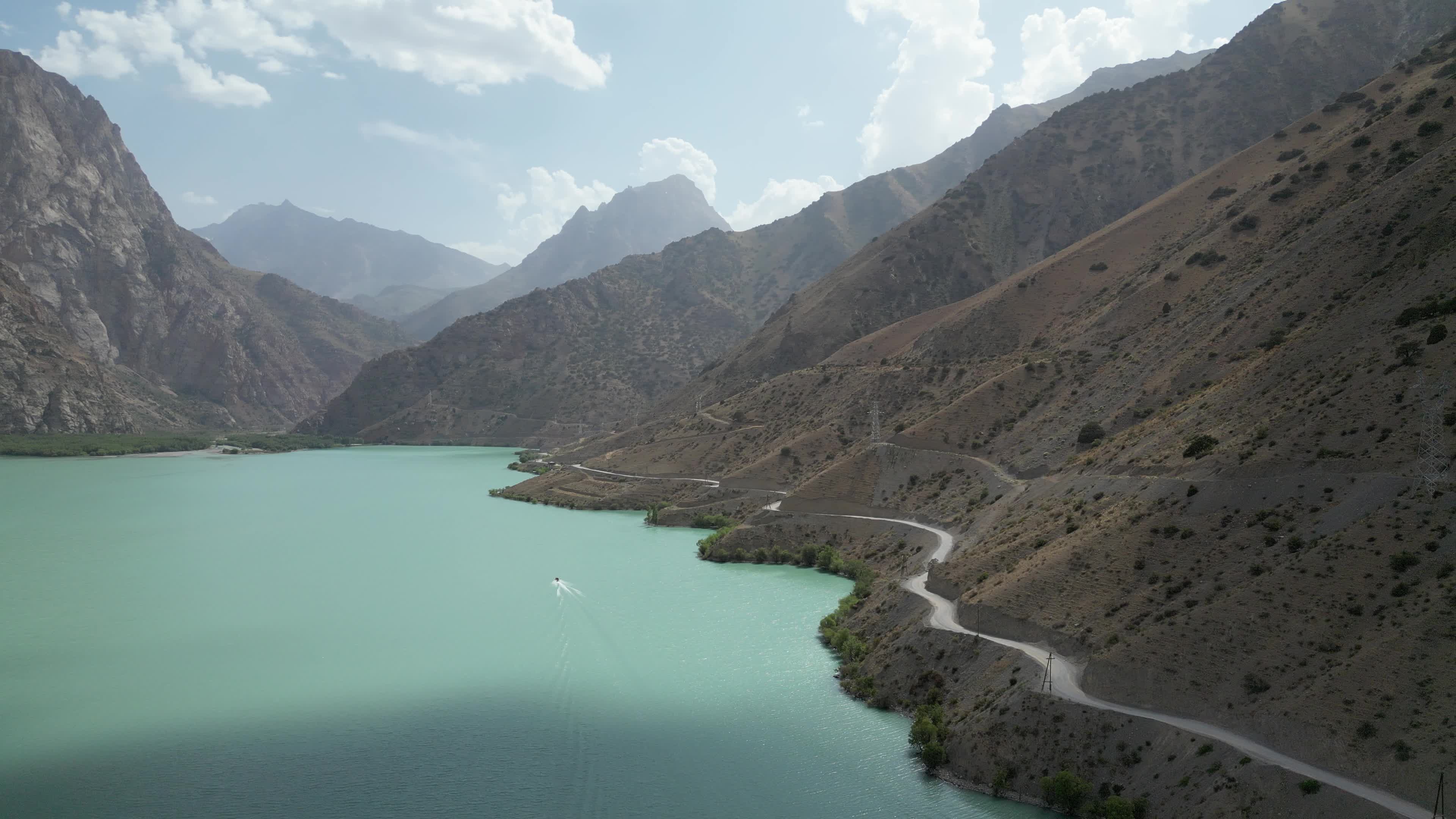 Drone video of the Tajikistan mountains and Iskanderkul Lake