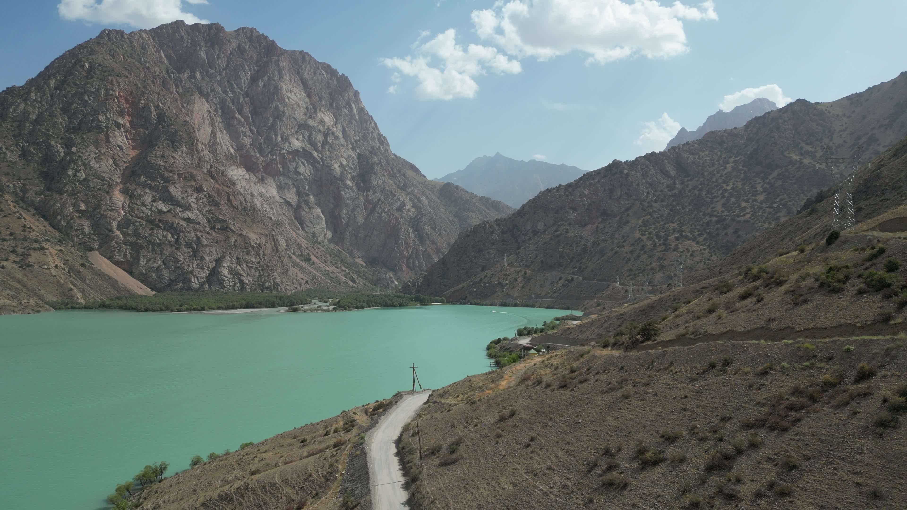 Drone video of the Tajikistan mountains and Iskanderkul Lake
