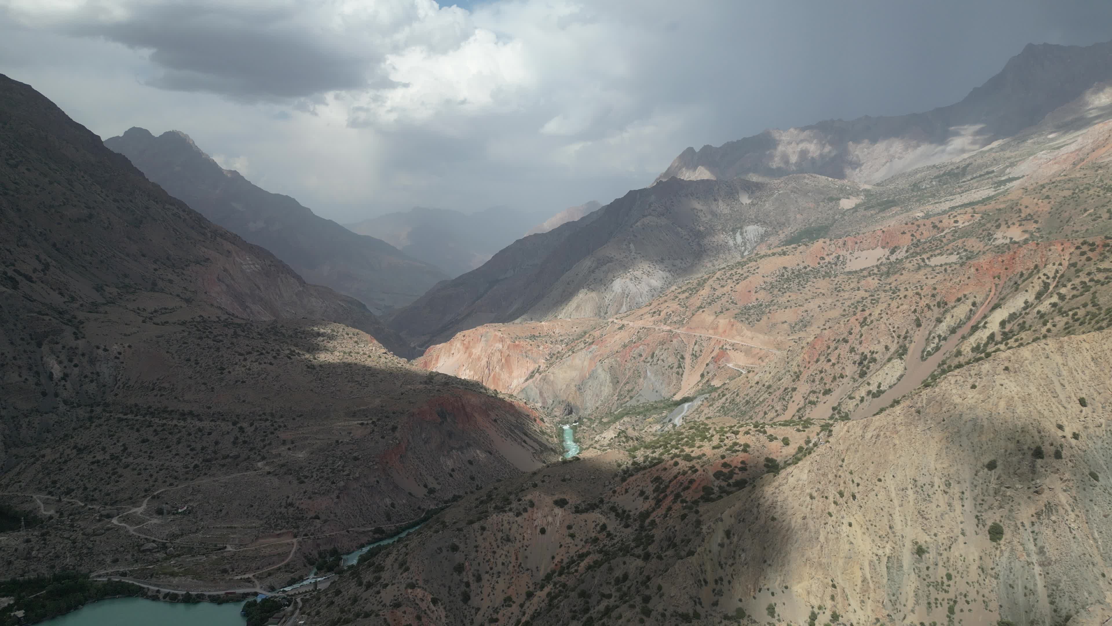 Drone video of the Tajikistan mountains and Iskanderkul Lake