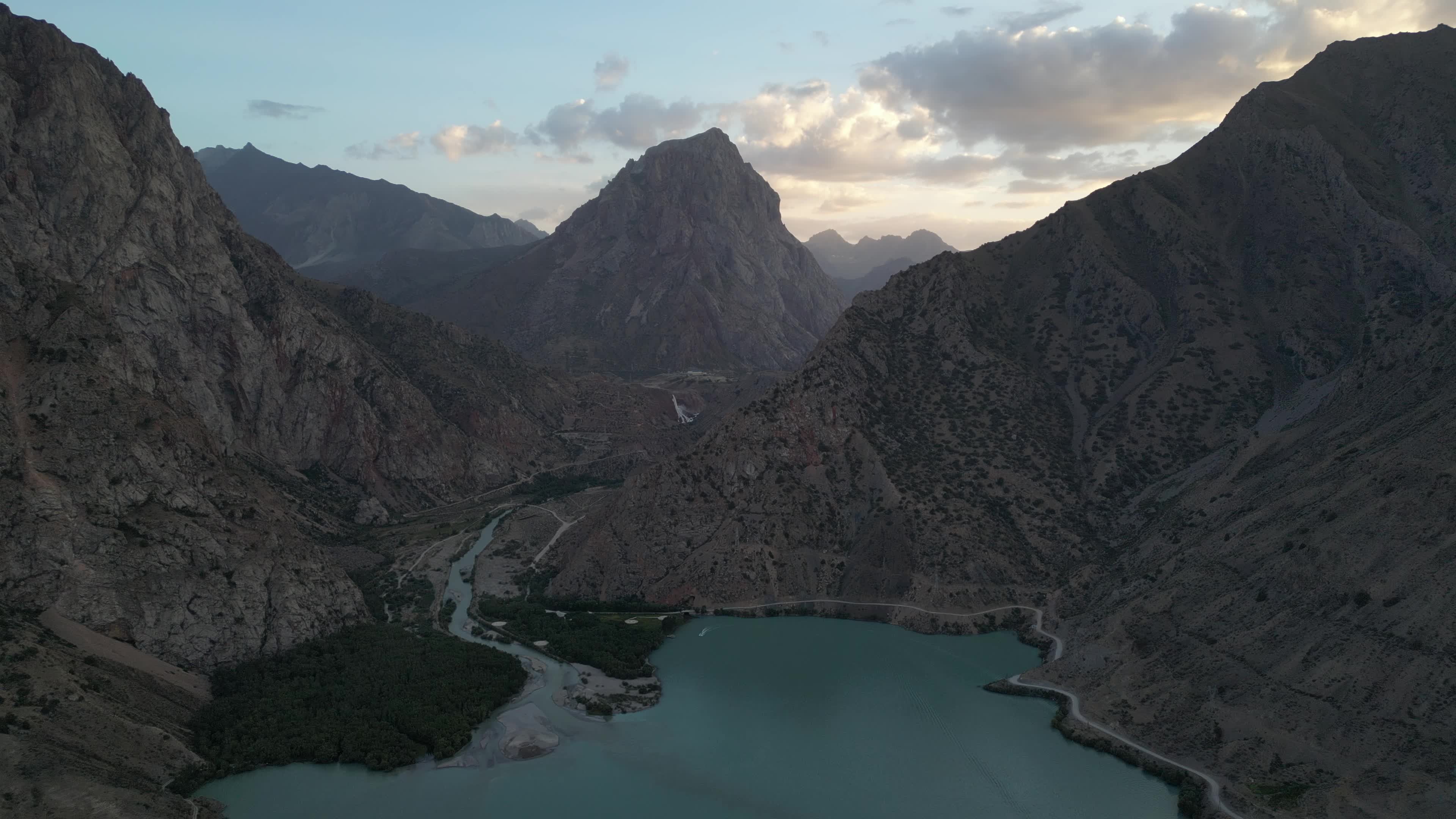 Drone video of the Tajikistan mountains and Iskanderkul Lake
