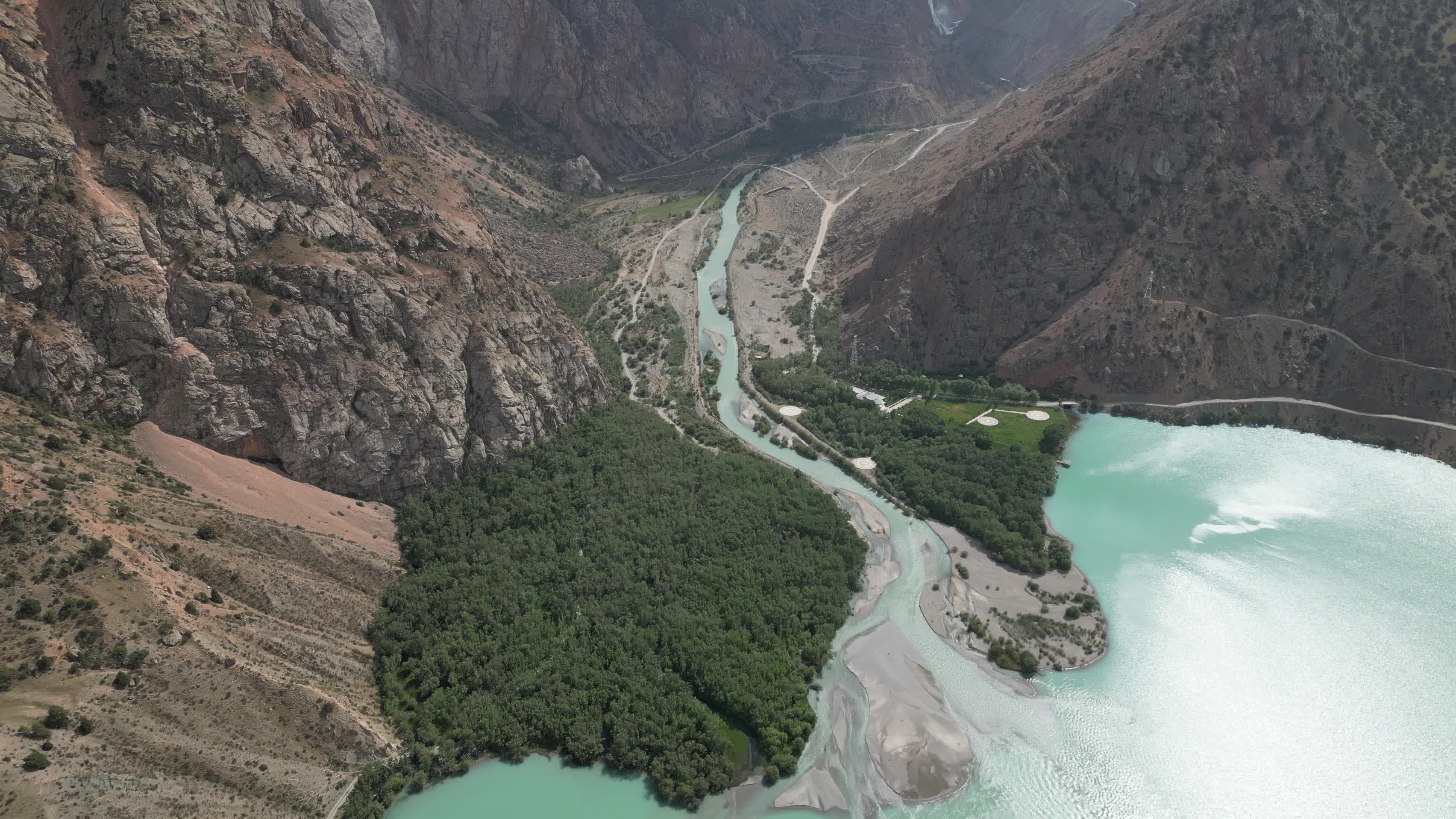 Drone video of the Tajikistan mountains and Iskanderkul Lake