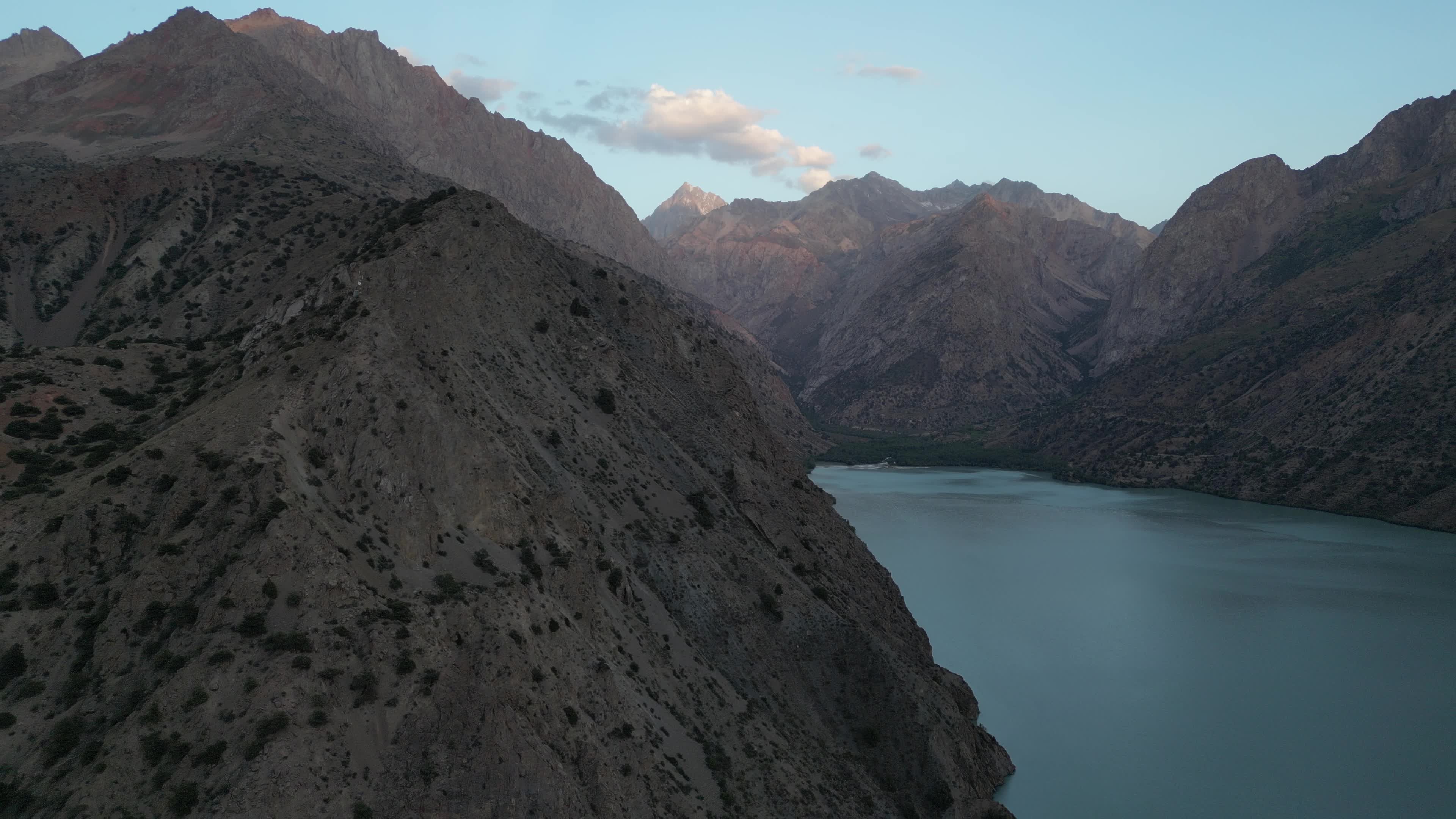 Drone video of the Tajikistan mountains and Iskanderkul Lake