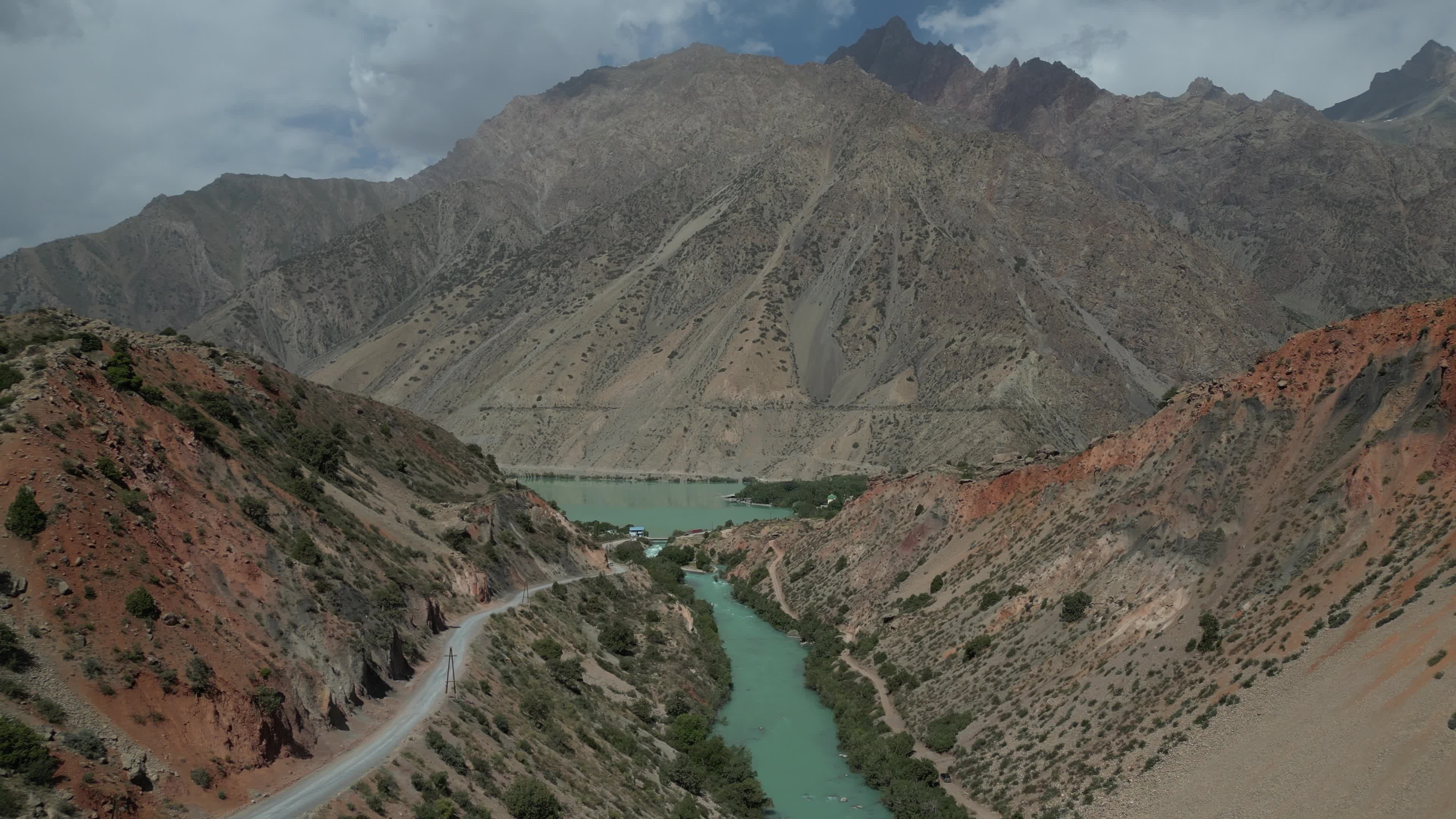 Drone video of the Tajikistan mountains and Iskanderkul Lake