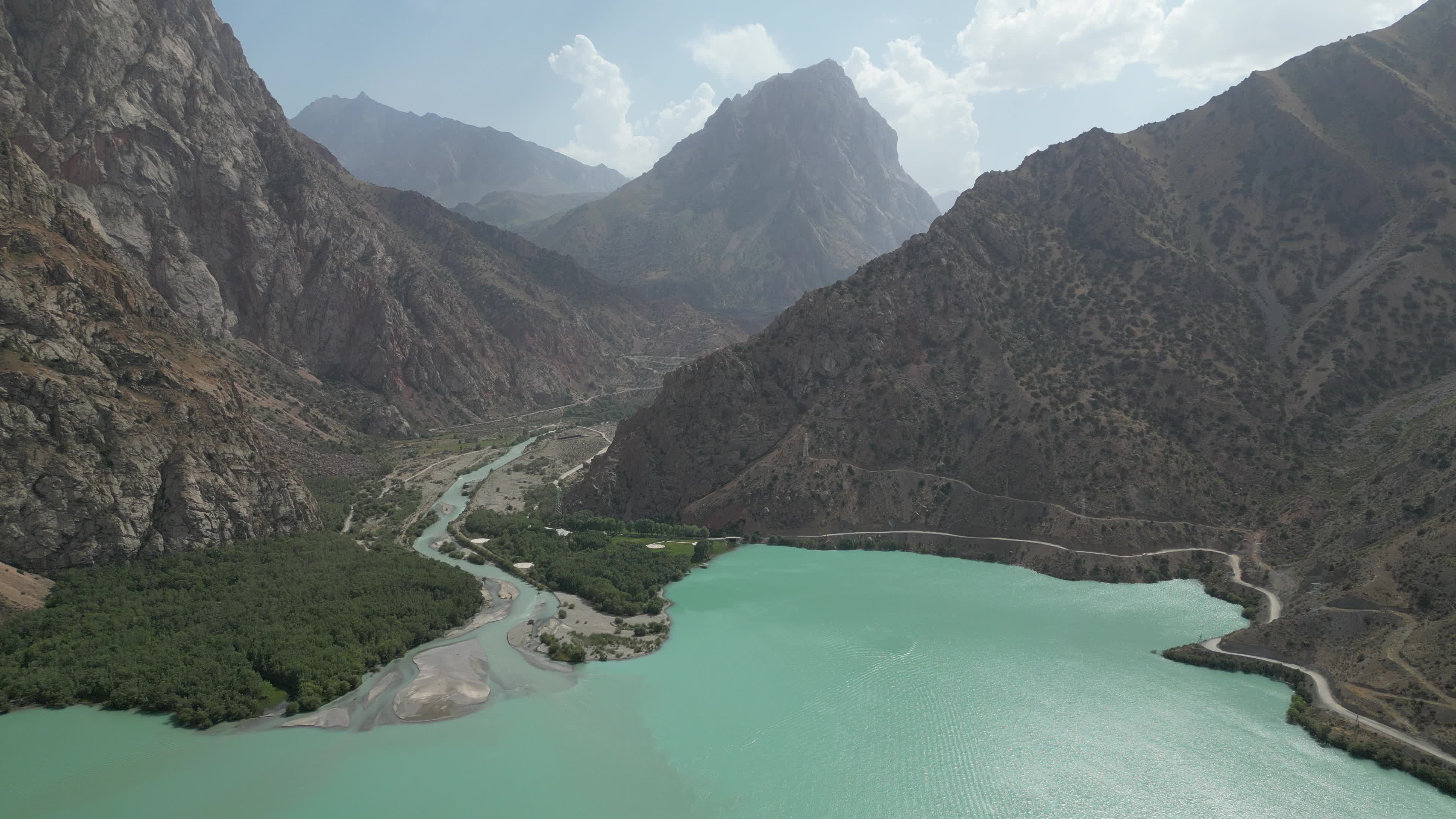 Drone video of the Tajikistan mountains and Iskanderkul Lake