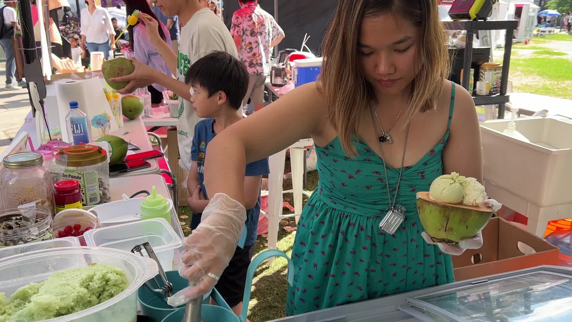Coconut ice cream served in a coconut