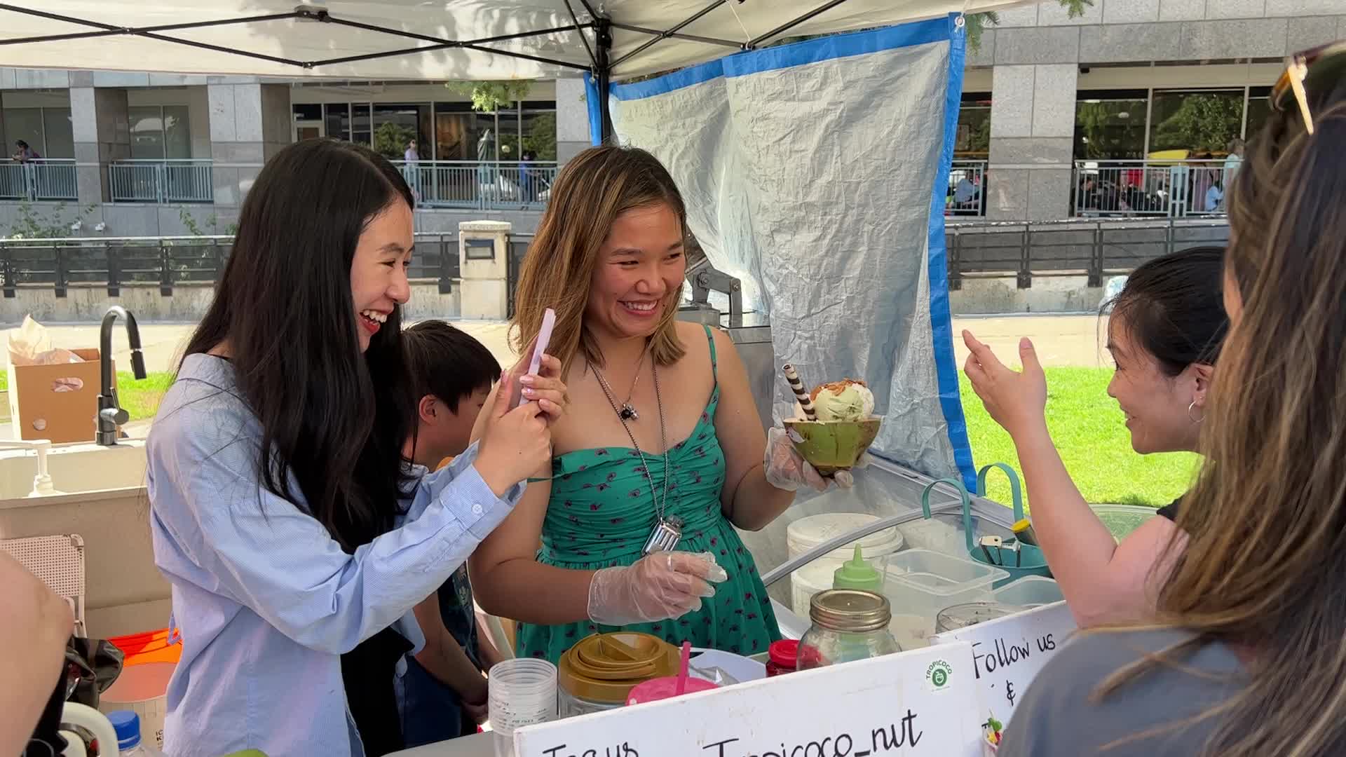 Coconut ice cream served in a coconut