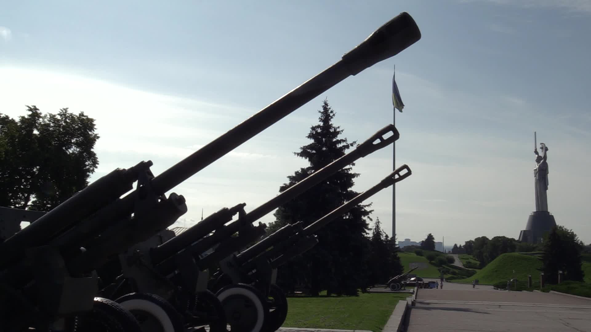 The Soviet coat of arms removed at the Motherland Monument in Kyiv, amid Russian invasion of Ukraine.