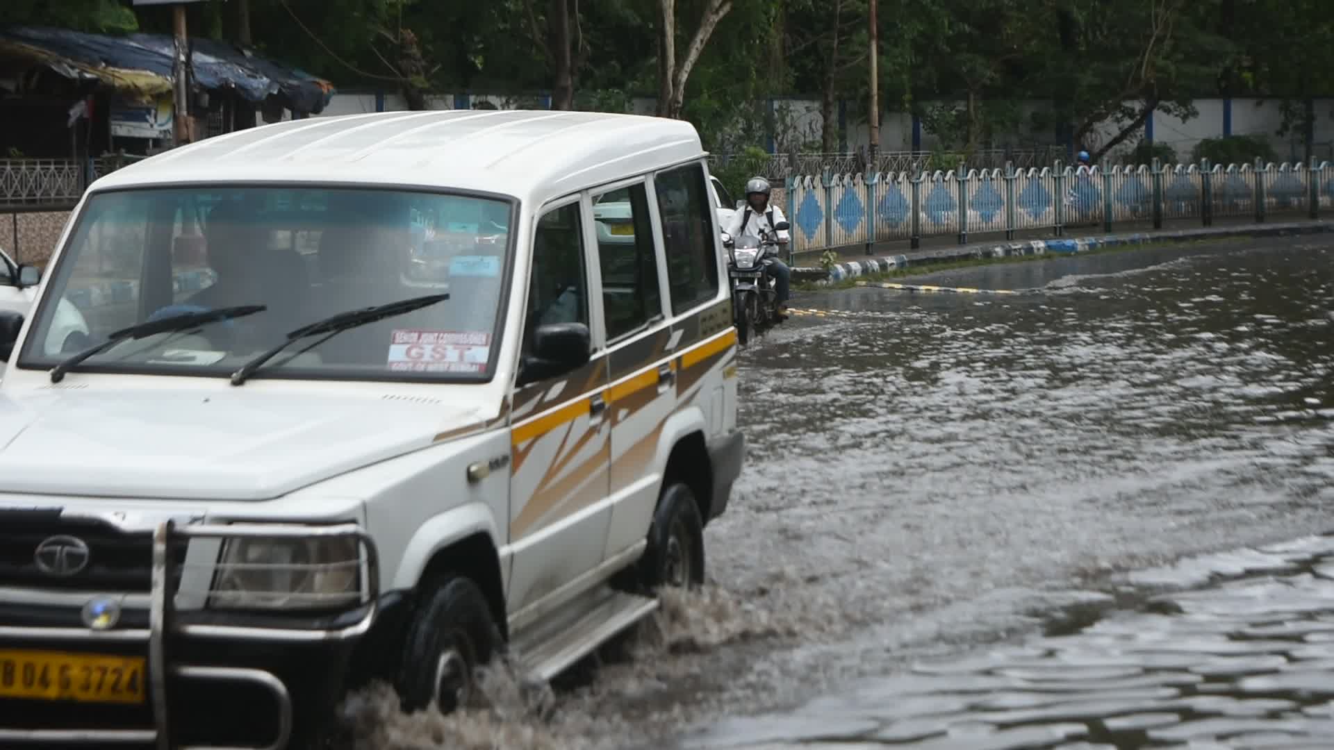 Heavy rain causes flooding in Kolkata.