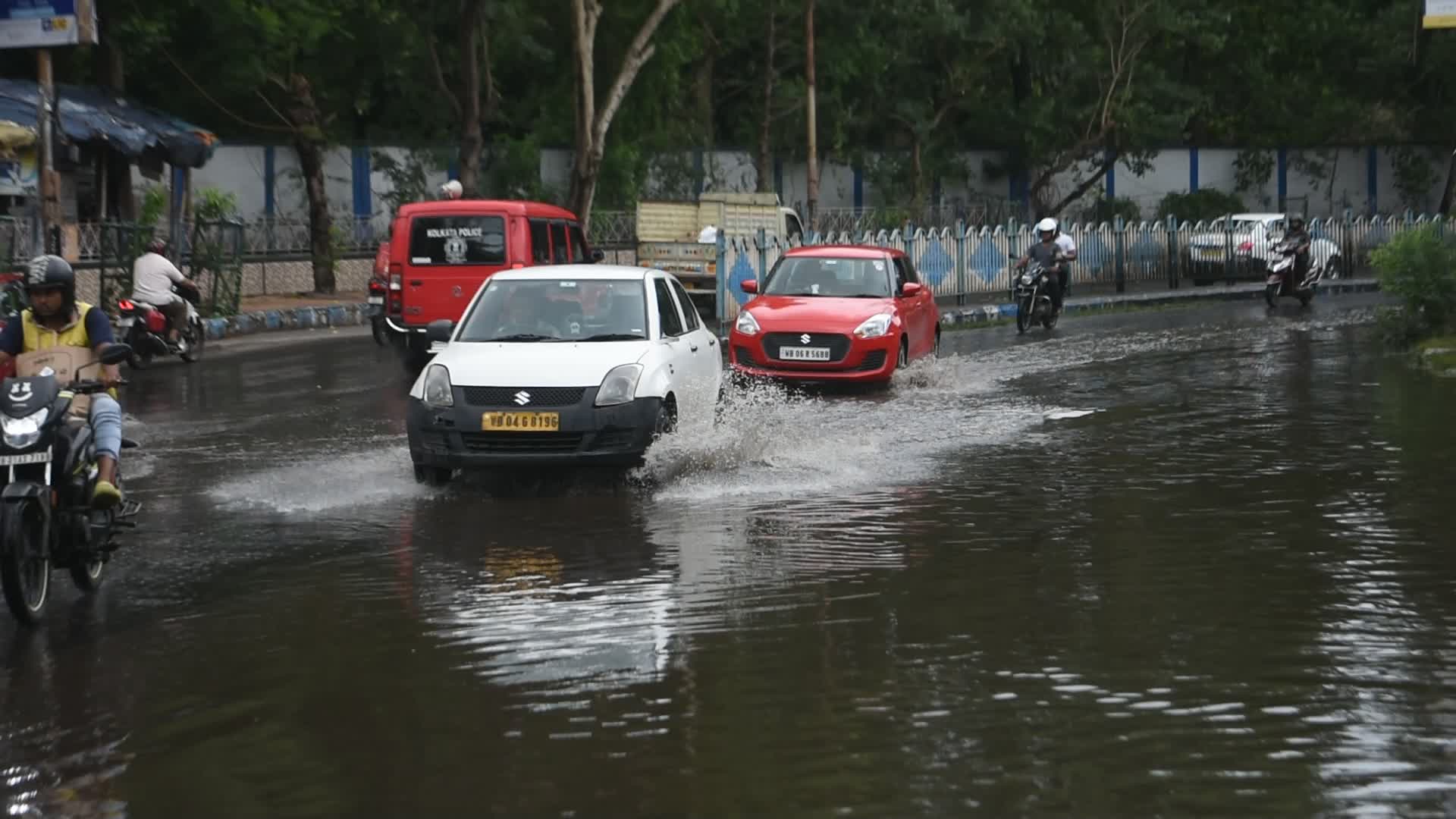 Heavy rain causes flooding in Kolkata.