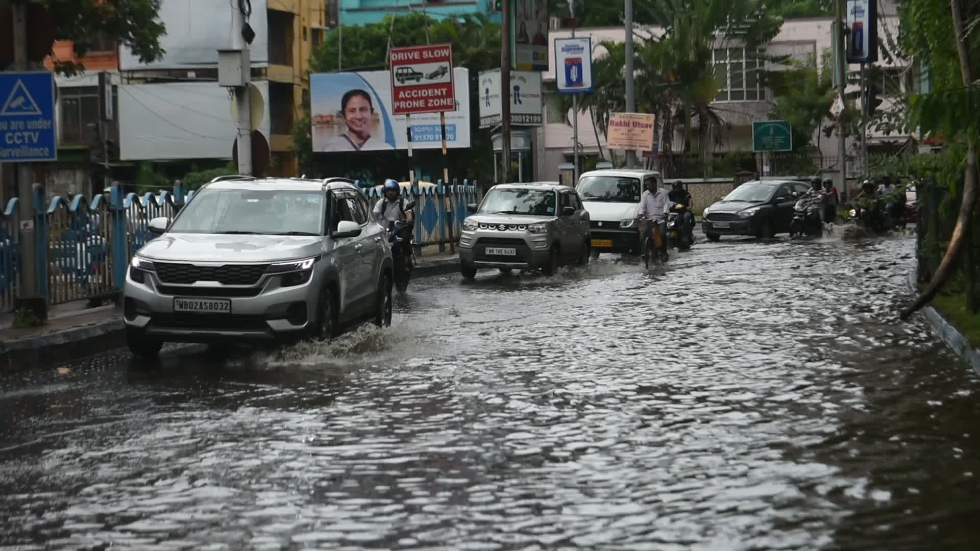 Heavy rain causes flooding in Kolkata.