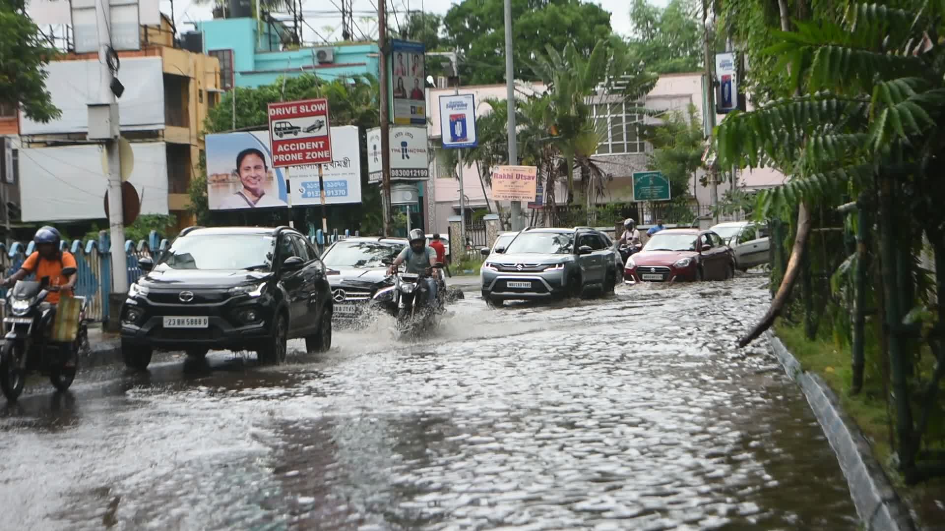 Heavy rain causes flooding in Kolkata.