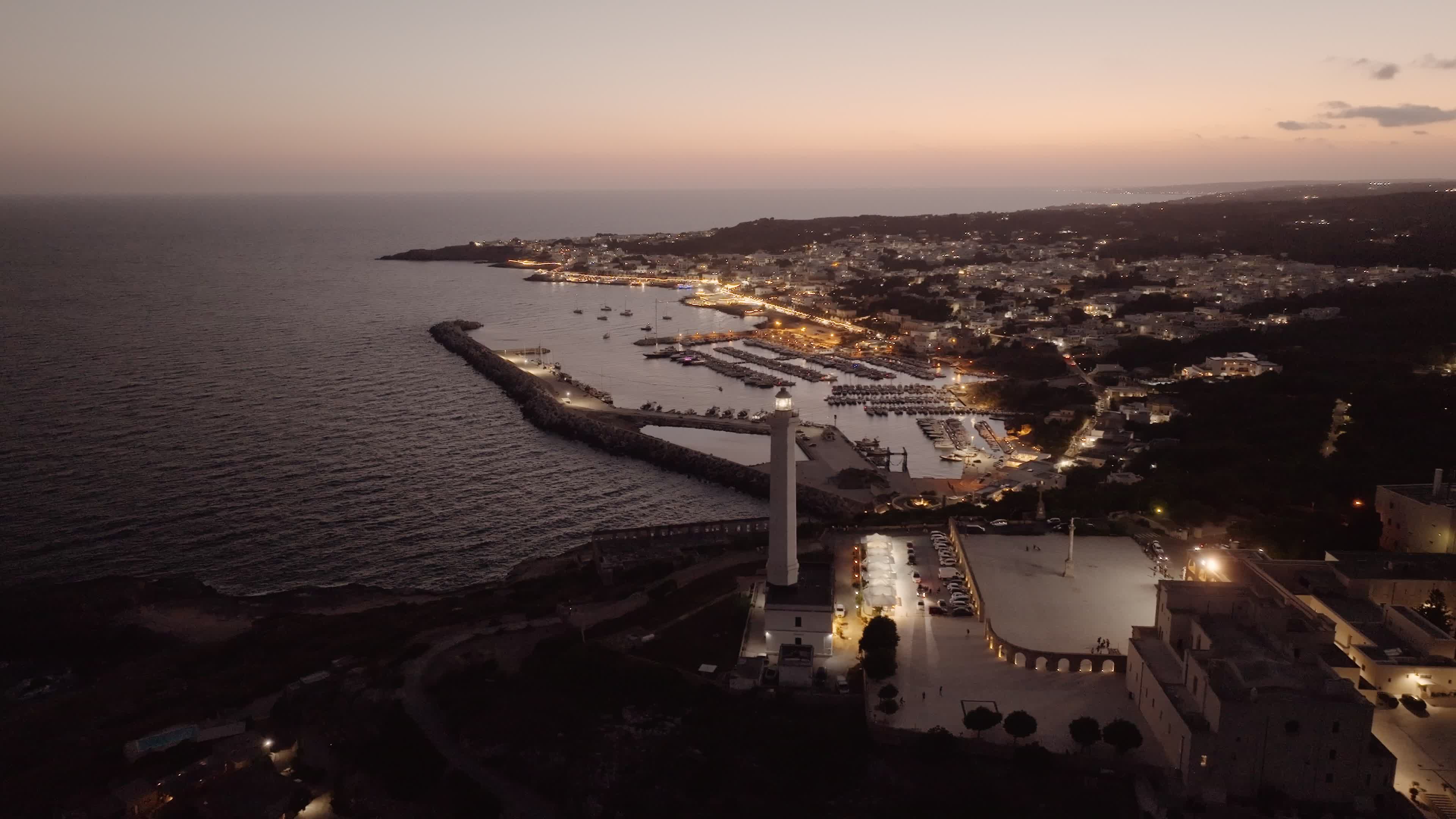 Drone View of the Lighthouse at Santa Maria di Leuca at Sunset