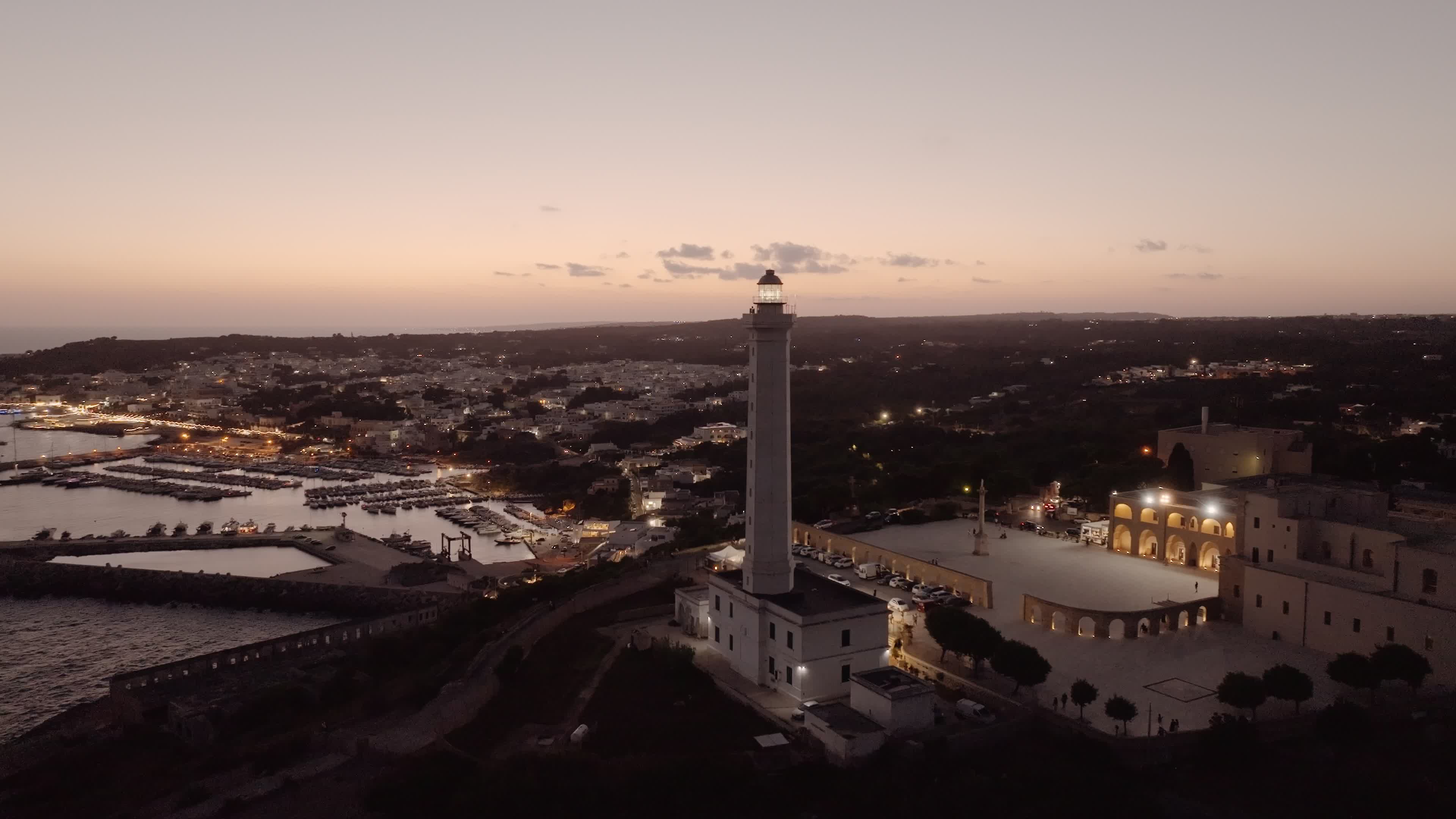 Drone View of the Lighthouse at Santa Maria di Leuca at Sunset