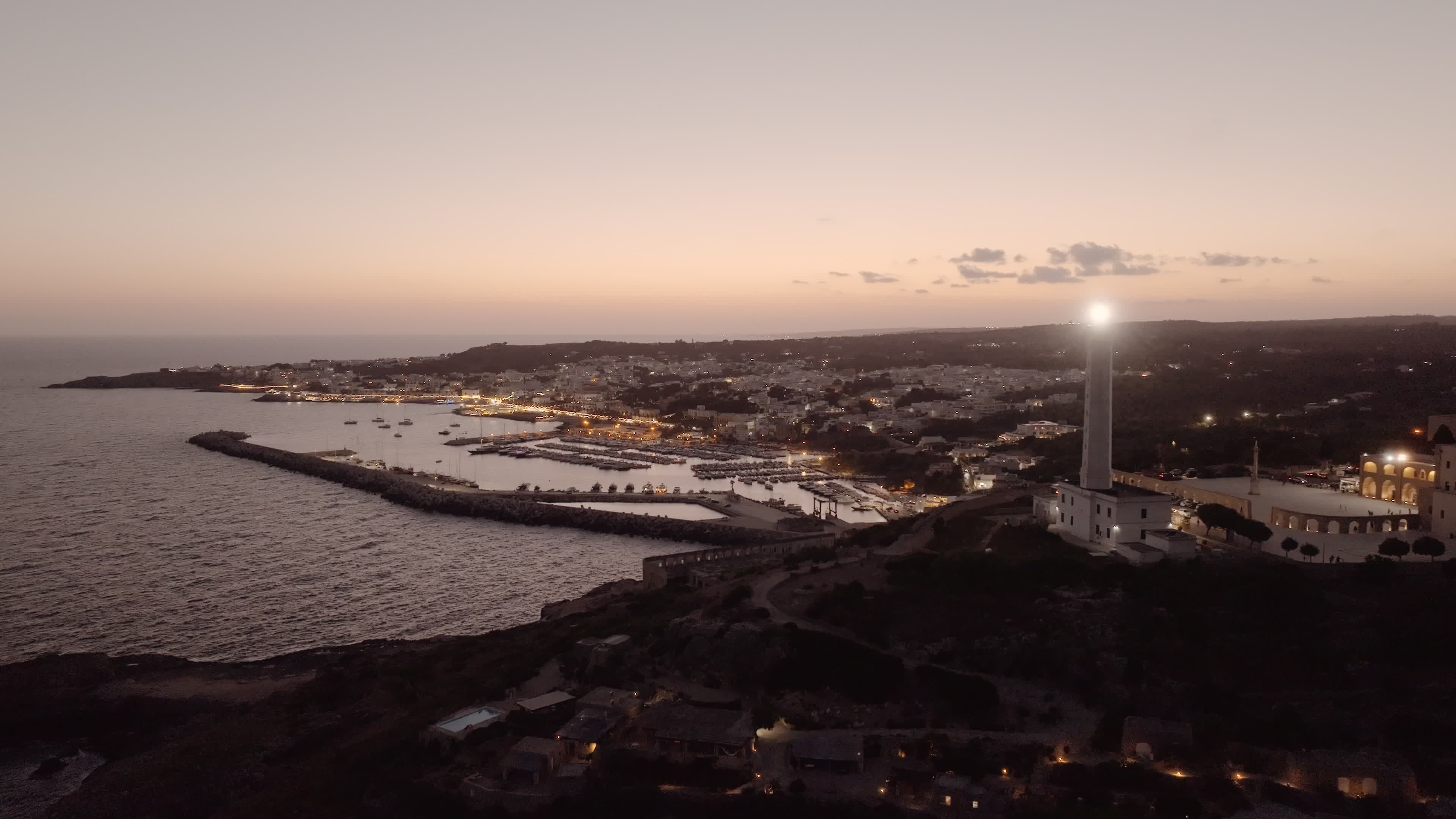 Drone View of the Lighthouse at Santa Maria di Leuca at Sunset