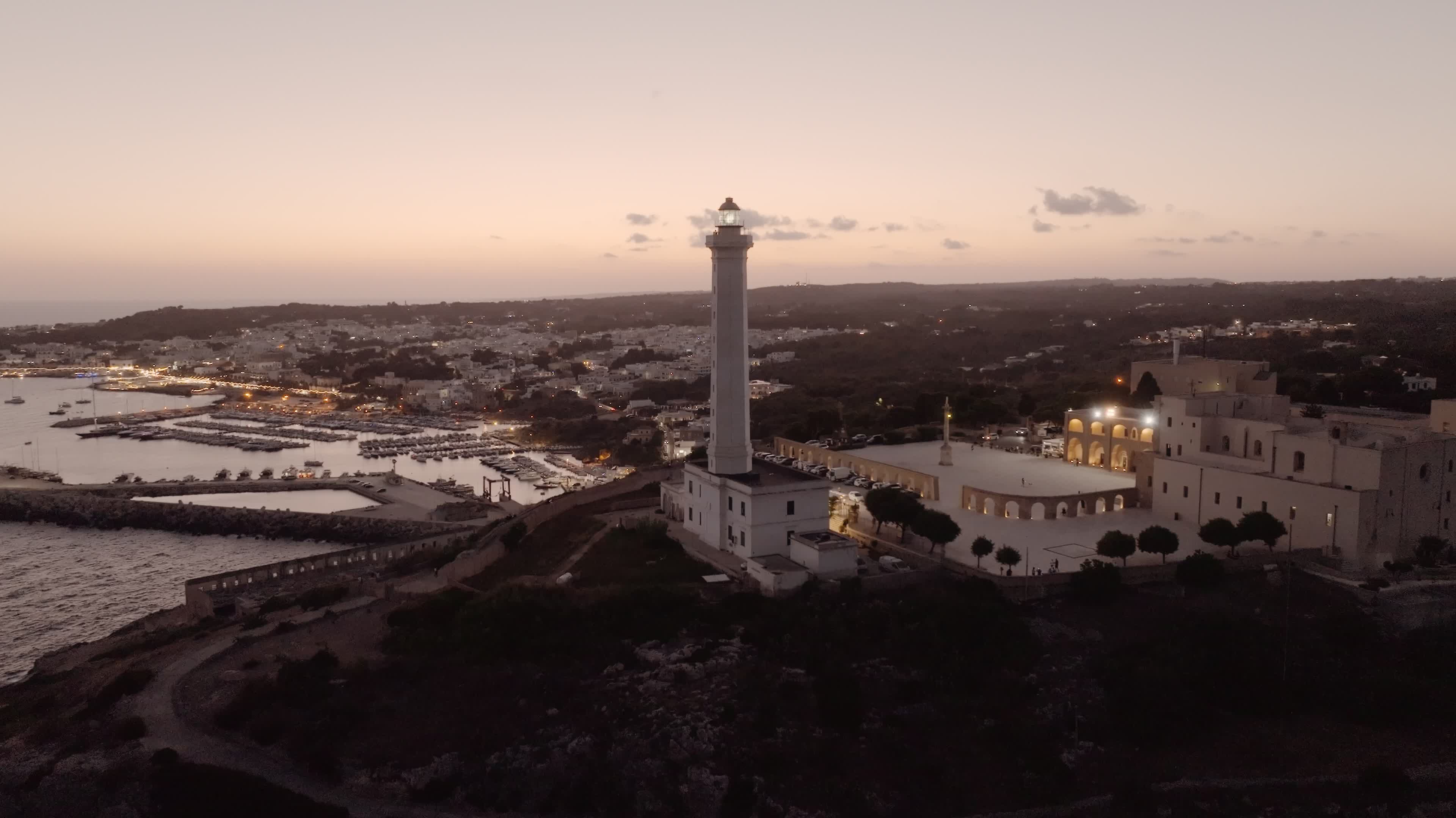 Drone View of the Lighthouse at Santa Maria di Leuca at Sunset
