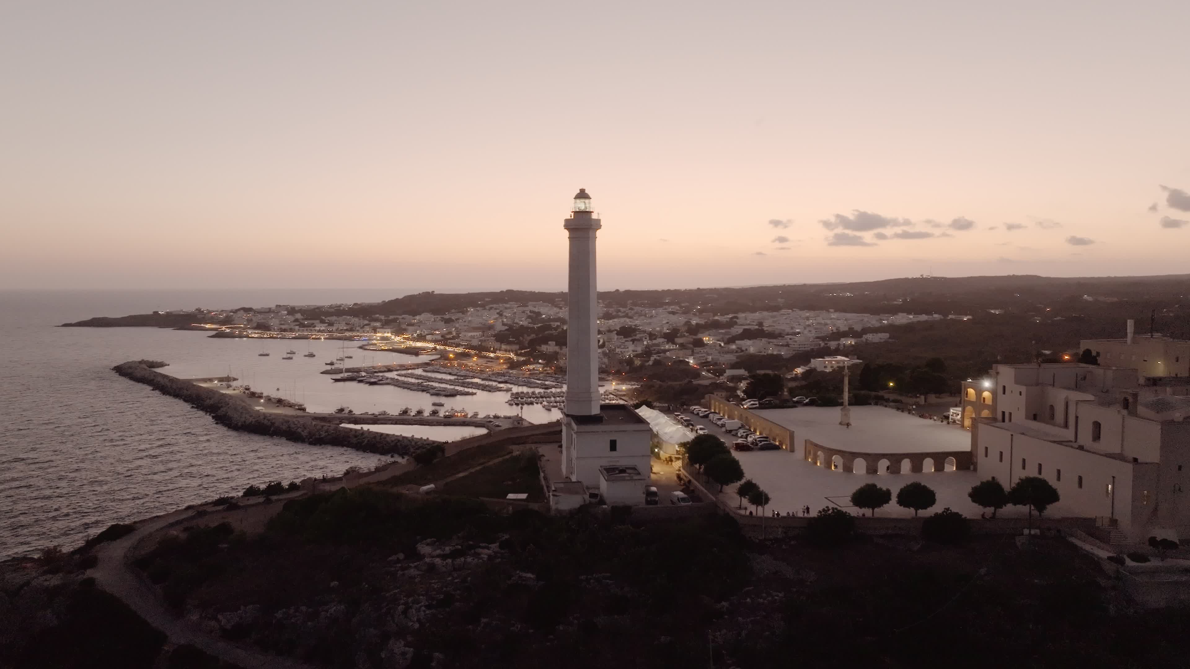 Drone View of the Lighthouse at Santa Maria di Leuca at Sunset