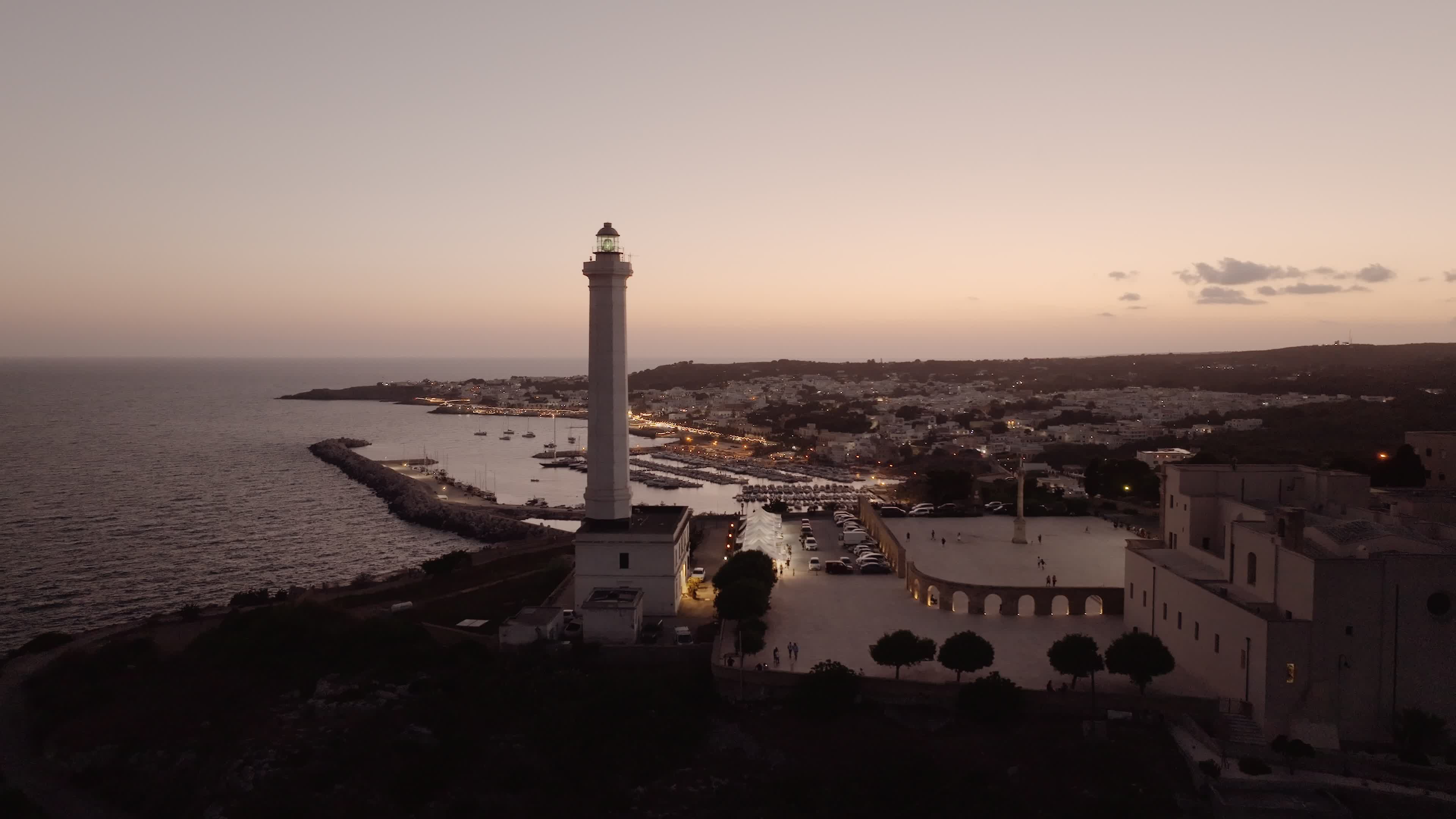Drone View of the Lighthouse at Santa Maria di Leuca at Sunset