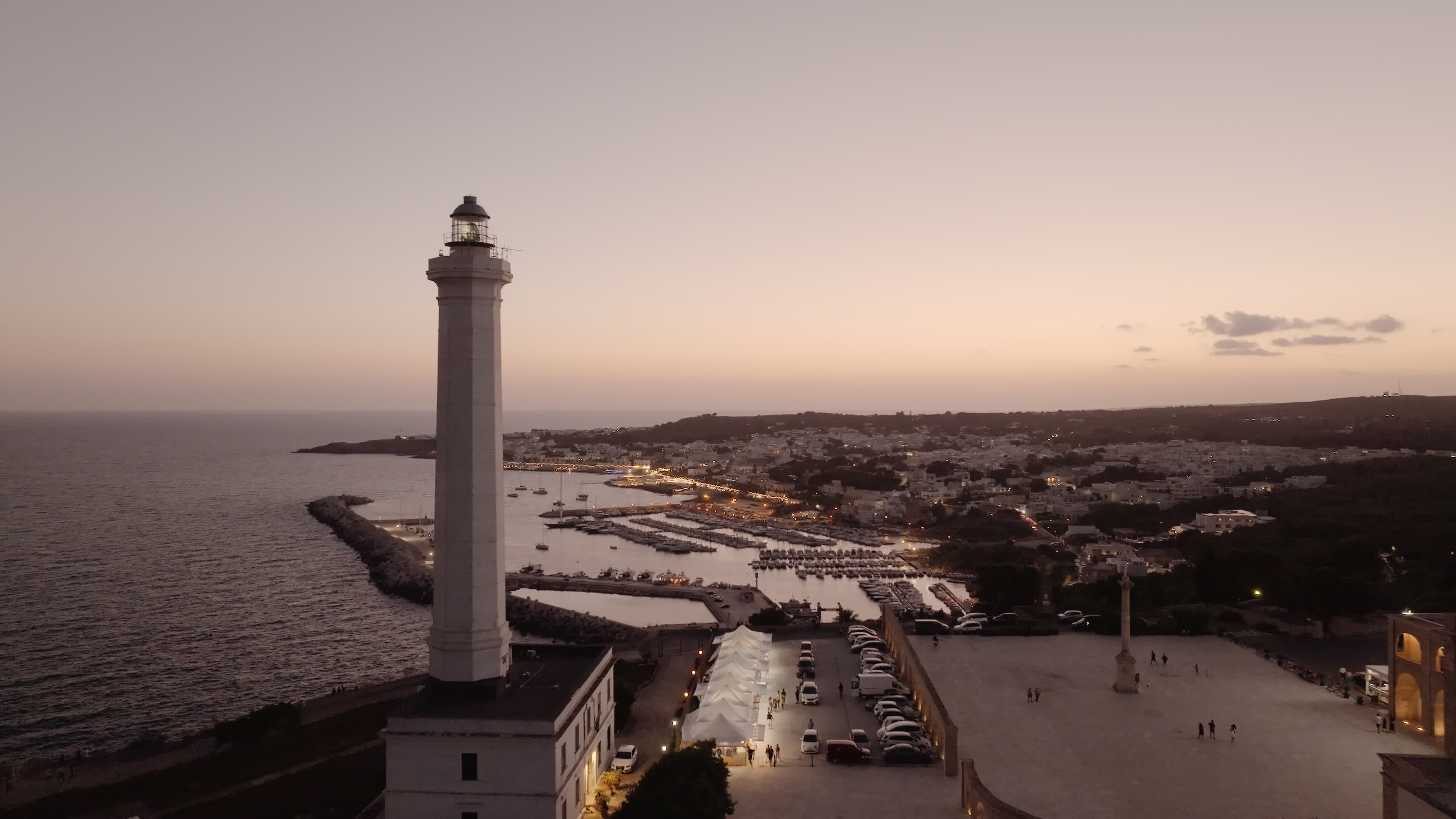 Drone View of the Lighthouse at Santa Maria di Leuca at Sunset