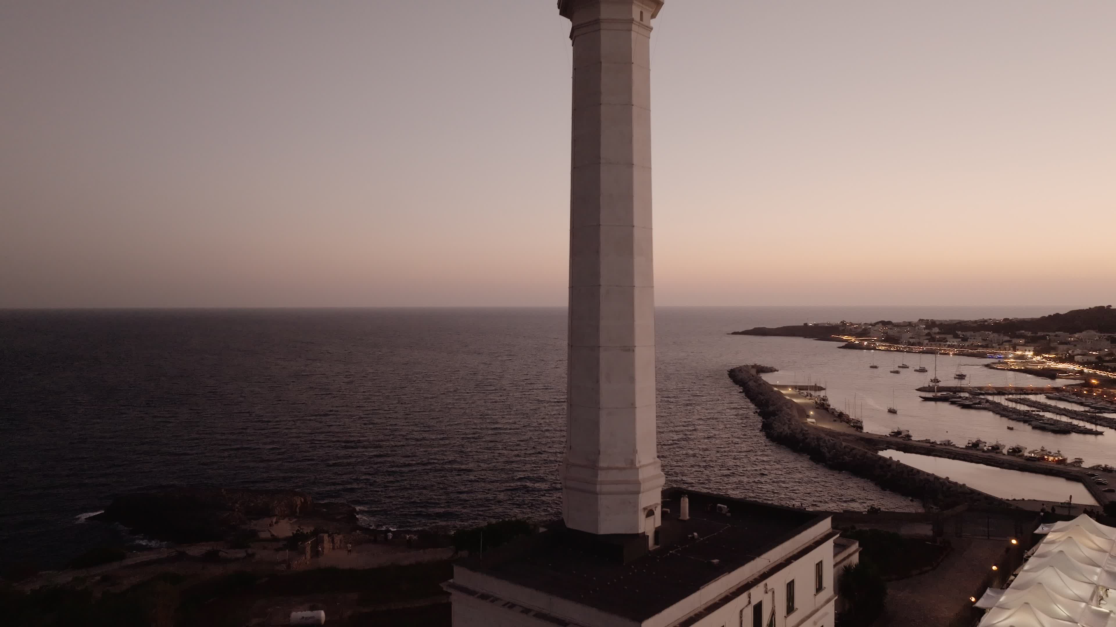 Drone View of the Lighthouse at Santa Maria di Leuca at Sunset