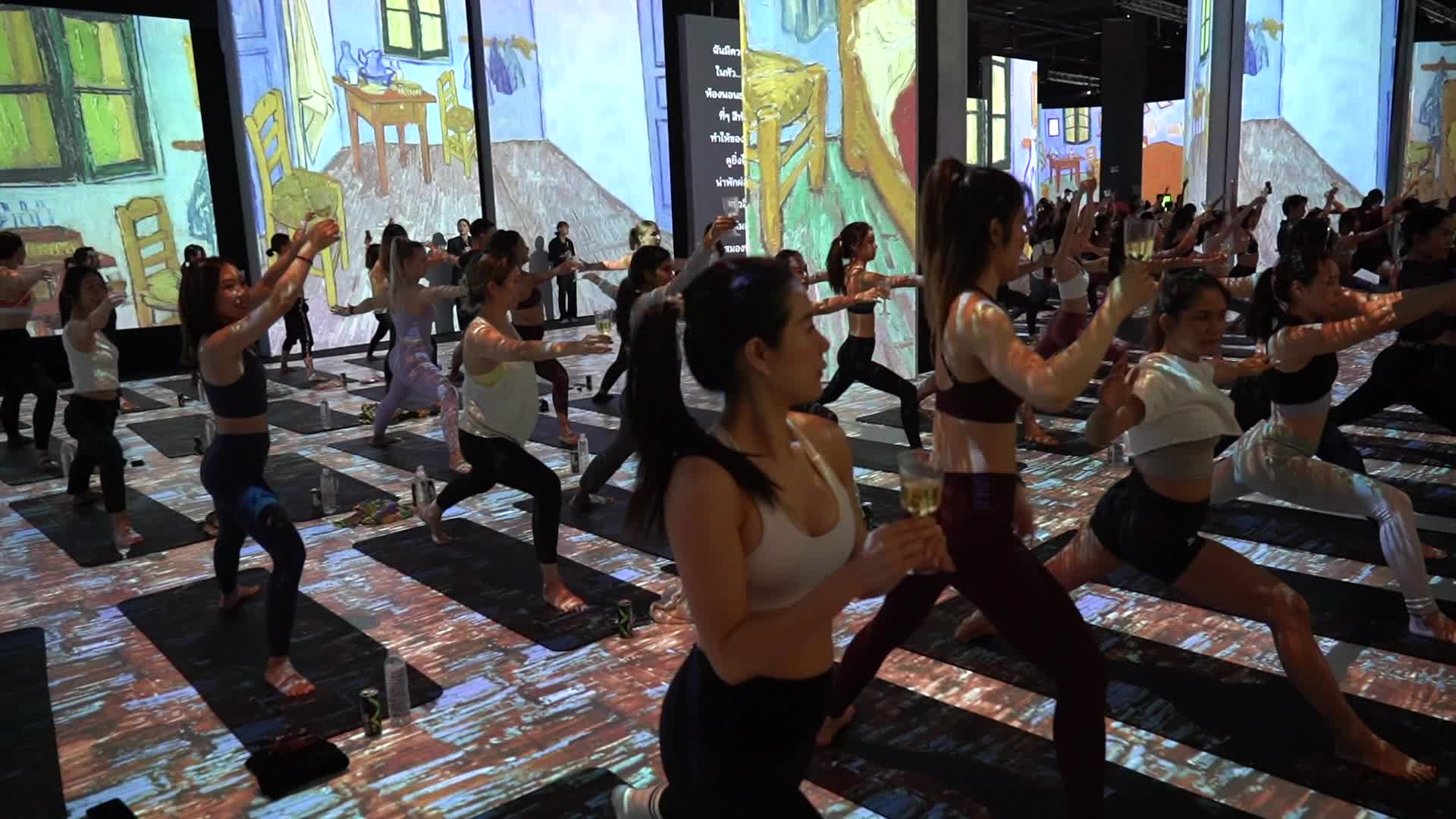 Brew Yoga at Van Gogh Alive in Bangkok.