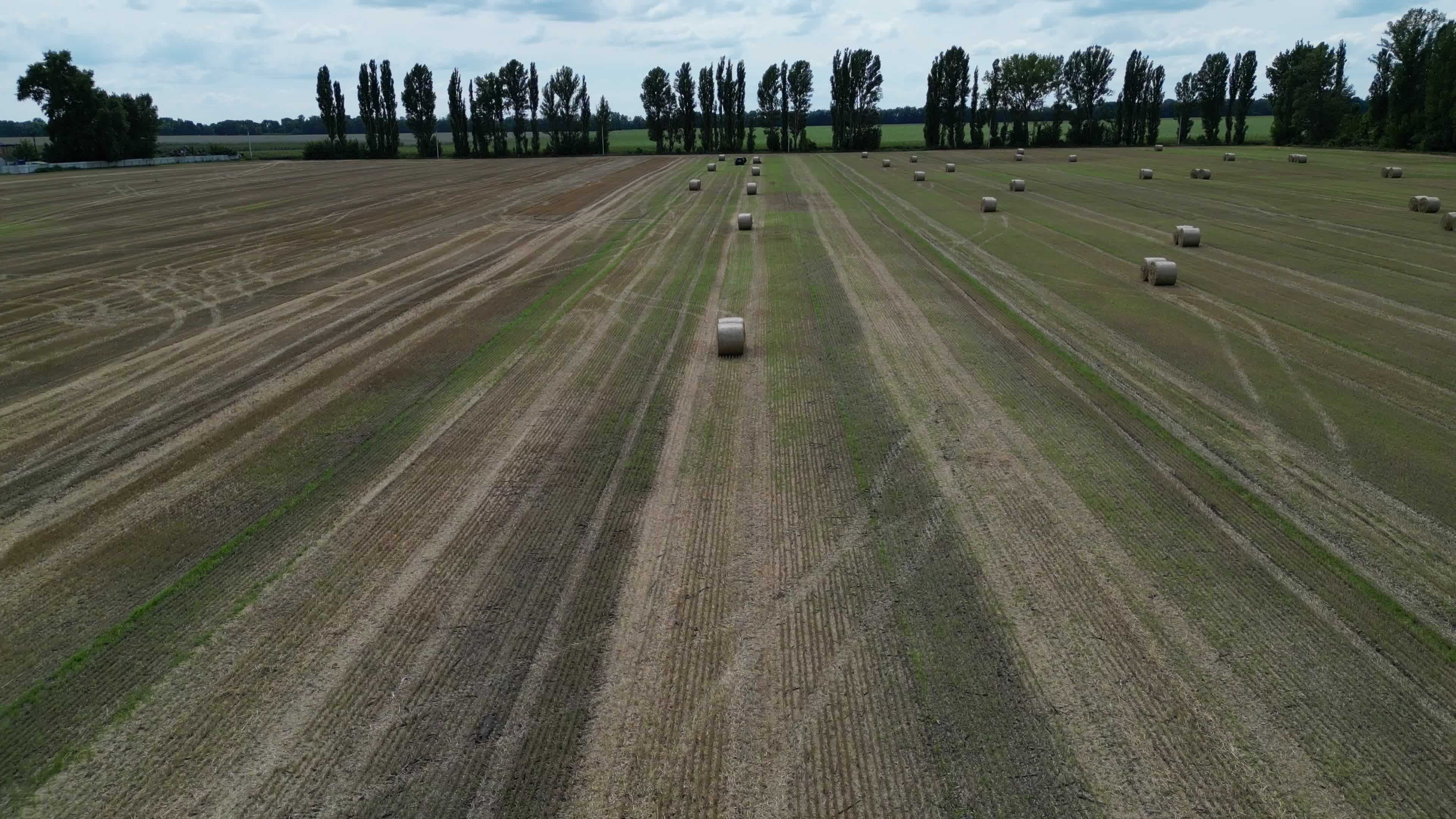 Drone view of agricultural machinery on a farm field in Kyiv region
