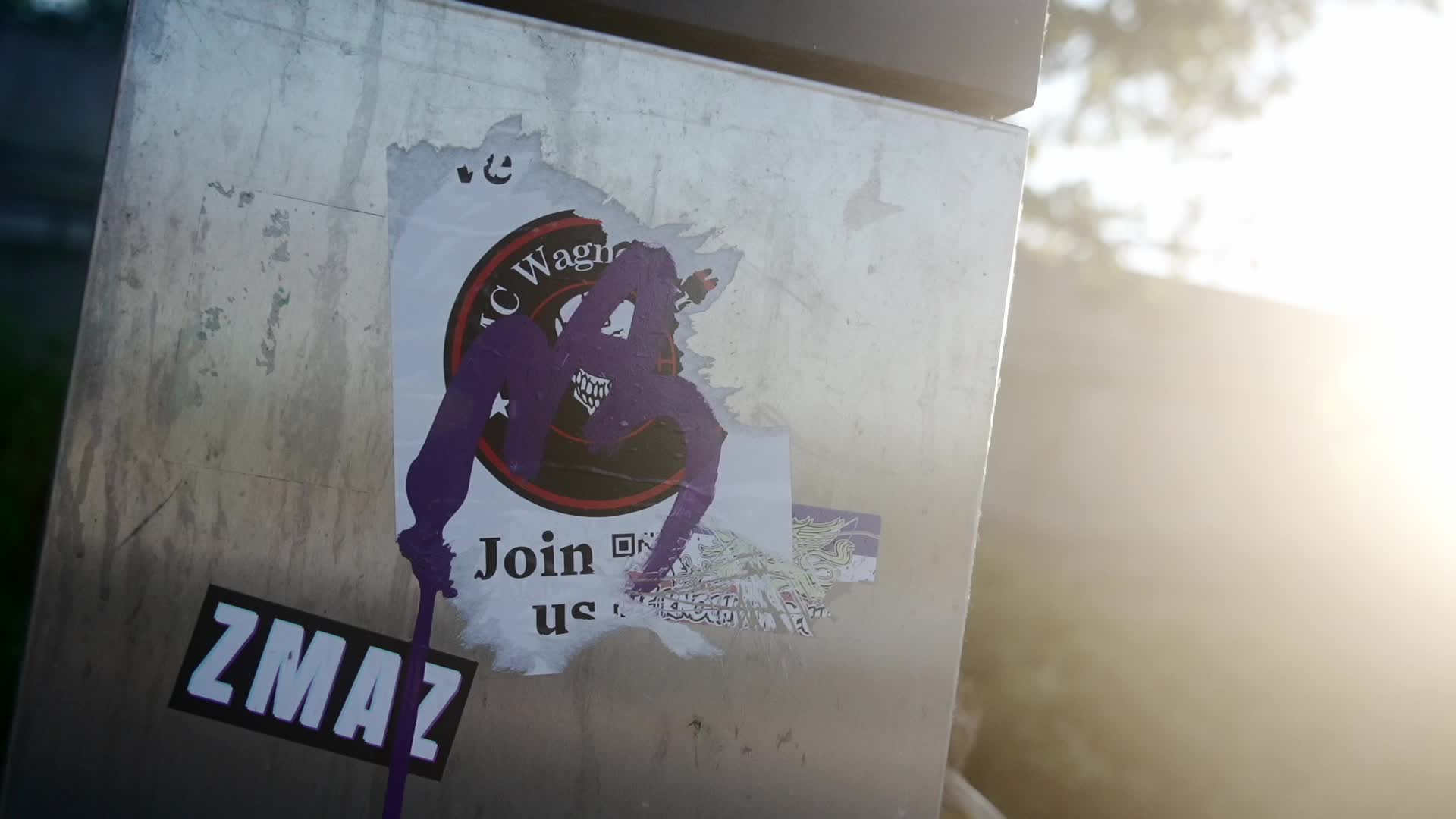 Russian Wagner Mercenary Group Recruitment Stickers in Poland