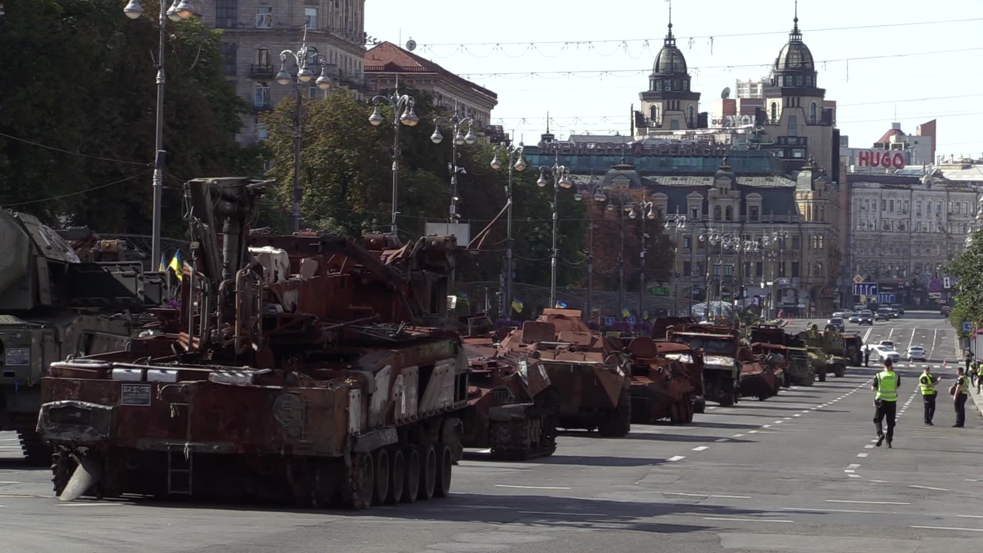 Captured Russian military vehicles displayed ahead of Independence Day celebrations in Kyiv, amid Russia's invasion of Ukraine