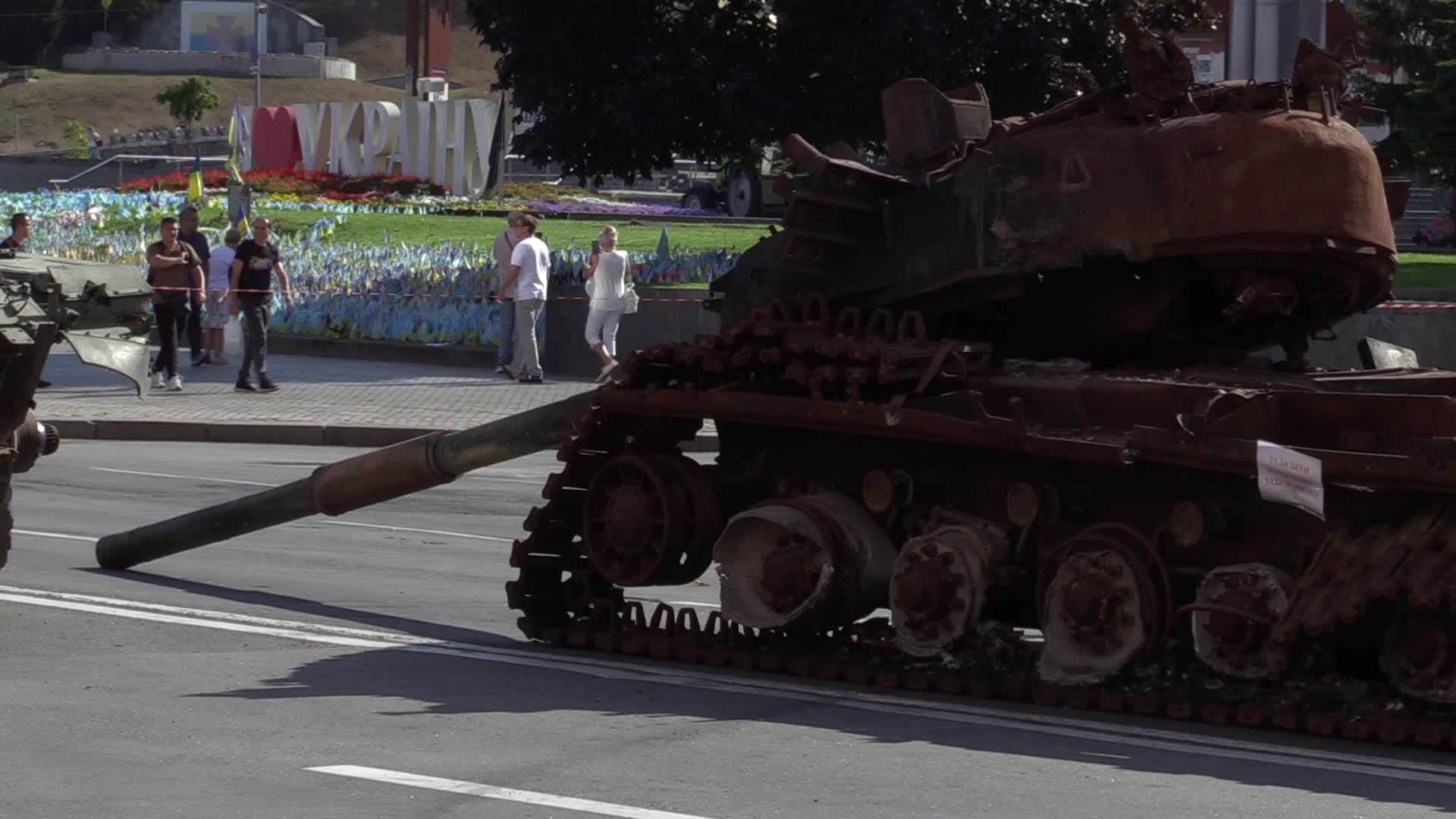 Captured Russian military vehicles displayed ahead of Independence Day celebrations in Kyiv, amid Russia's invasion of Ukraine